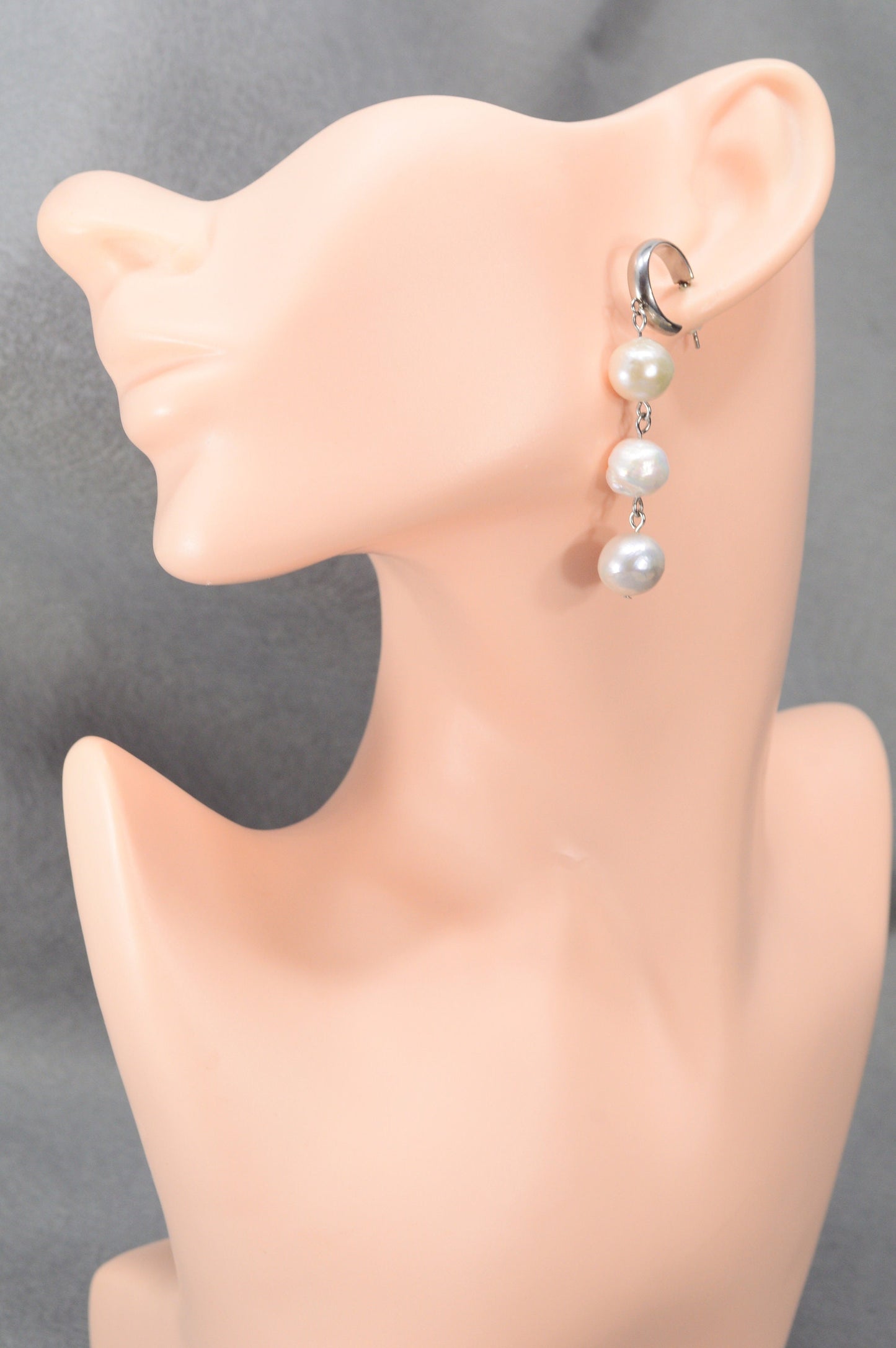 Baroque Freshwater Pearl Stud Earrings with Cascading Round Pearls - Boho Wedding Jewelry, 6.1cm - 2.3"