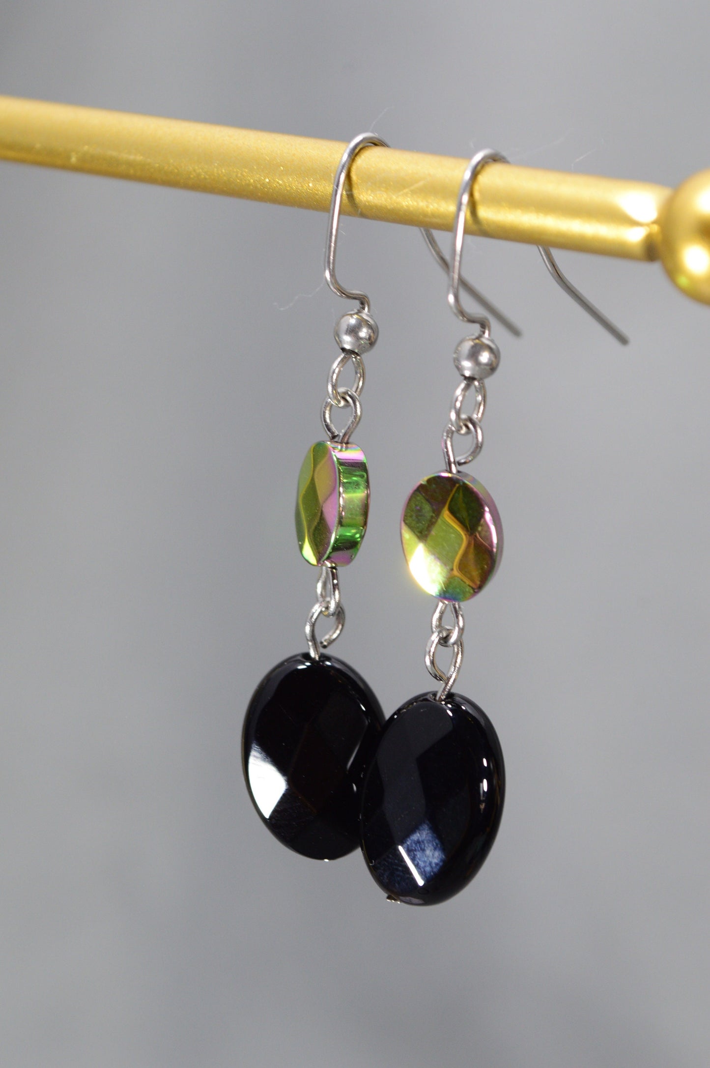 Hematite onyx earrings. Fashionable handmade earrings with natural stones.  Estibela design. 4.5 cm (about 1.77 inches)