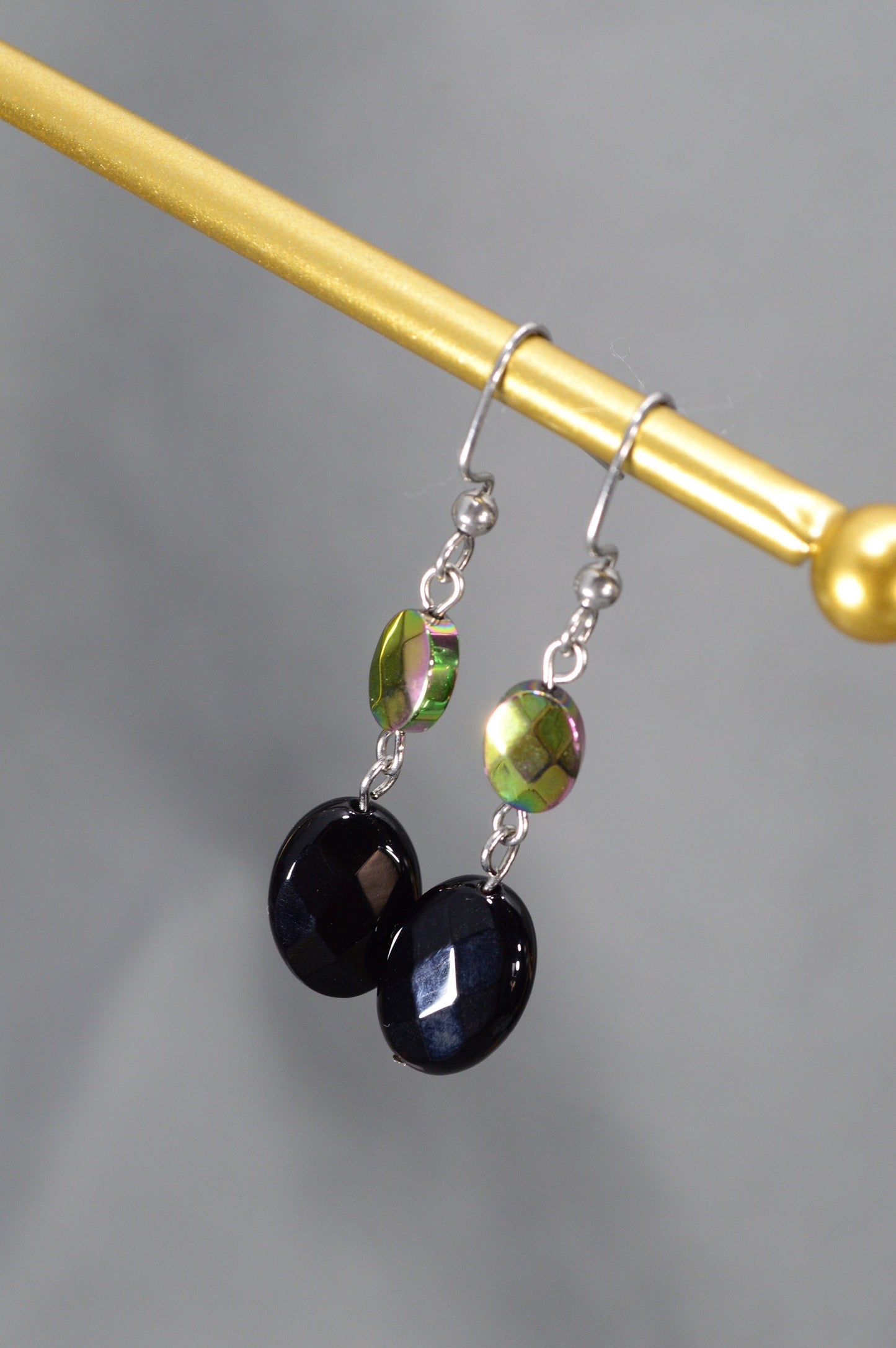 Hematite onyx earrings. Fashionable handmade earrings with natural stones.  Estibela design. 4.5 cm (about 1.77 inches)