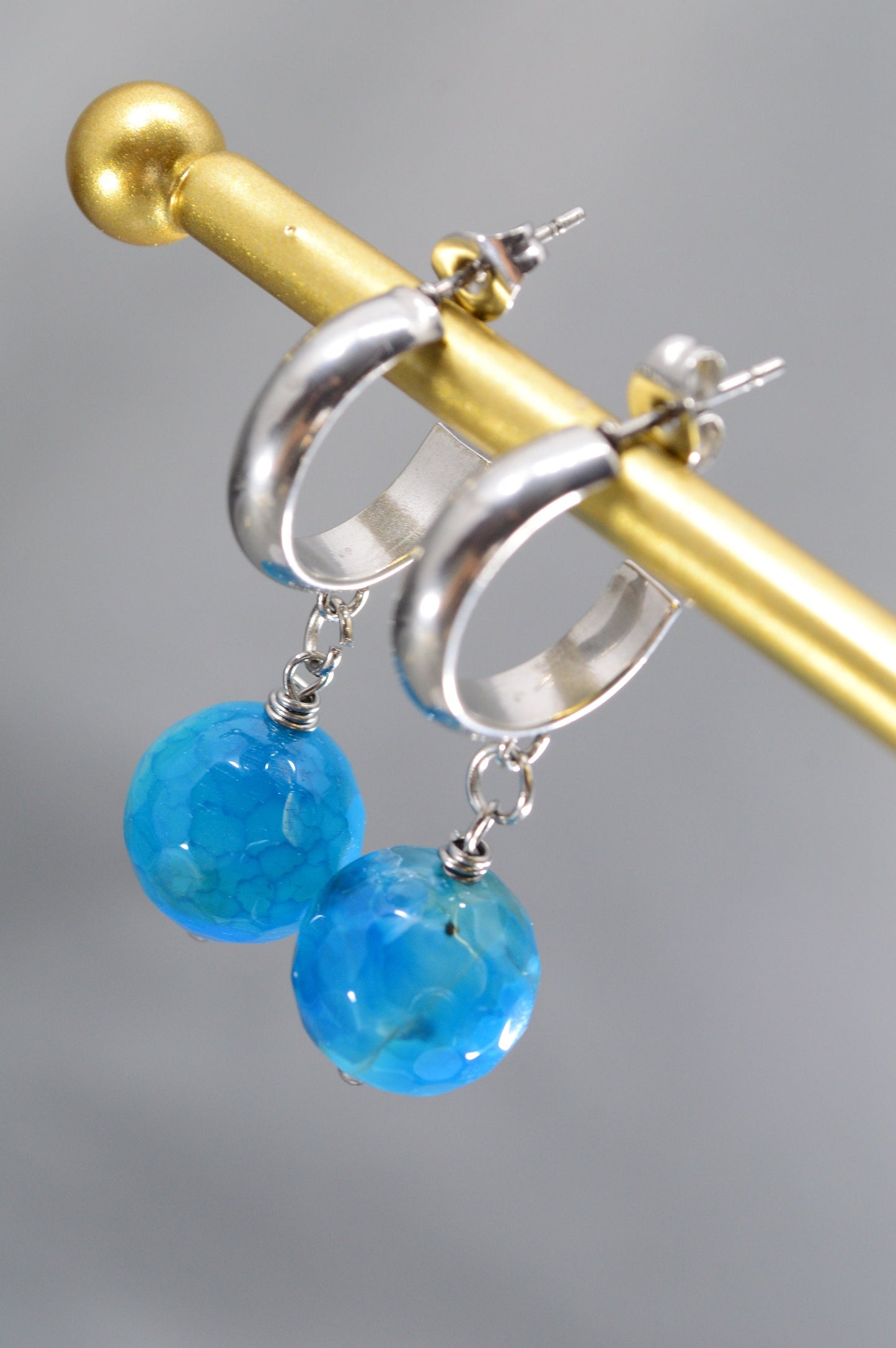 Blue Agate Earrings with Durable Stainless Steel Hooks – Perfect for Bohemian, Ethnic, and Minimalist Styles. 3.5 cm (1.38 inches).