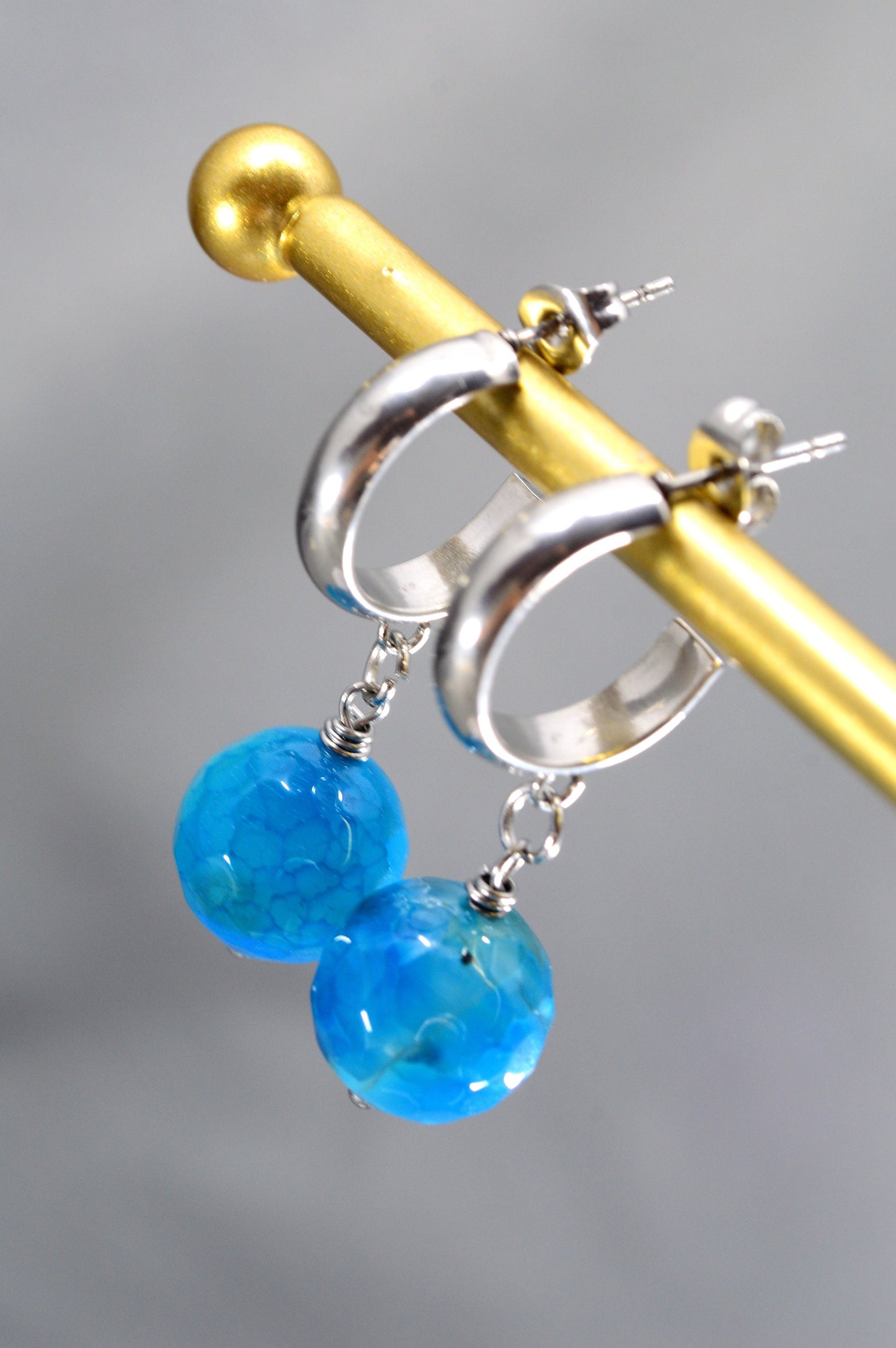 Blue Agate Earrings with Durable Stainless Steel Hooks – Perfect for Bohemian, Ethnic, and Minimalist Styles. 3.5 cm (1.38 inches).