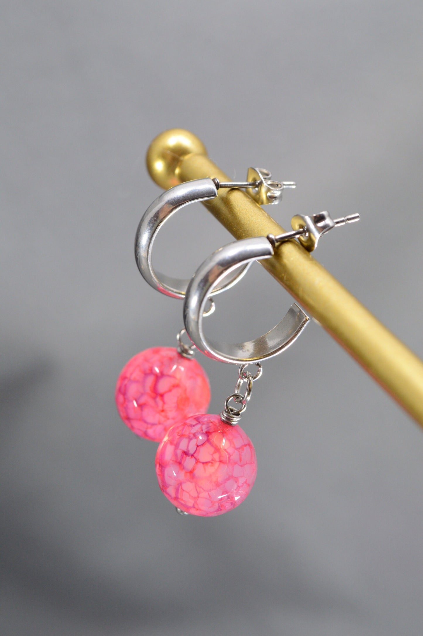 Ligth deep pink Agate Earrings with Durable Stainless Steel Hooks – Bohemian, Ethnic & Minimalist Styles. 3.5 cm (1.38 inches).