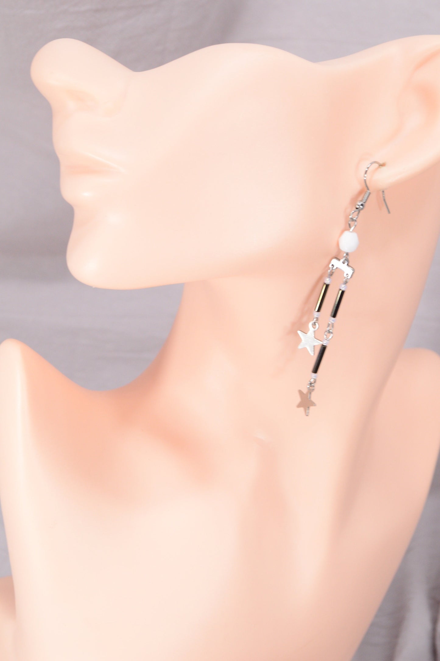 Star Charm Drop Earrings, Lightweight dangle earrings, Modern chic drop earrings, Estibela design. 8cm - 3.1"