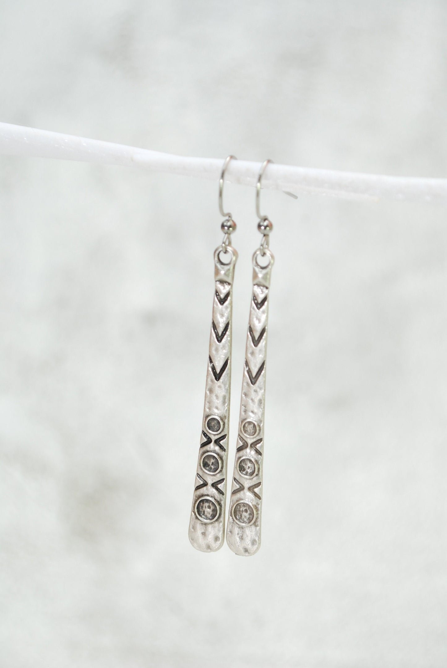 Boho Earrings, Long Geometric Earrings, Antique Silver Teardrop Earrings 7,4cm - 3in, Estibela design.