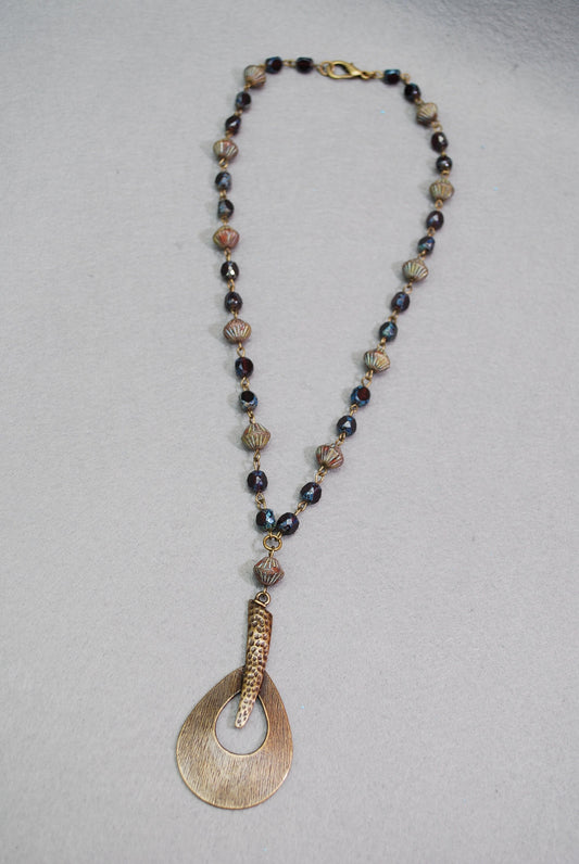 Rustic Bohemian Necklace with Mixed Czech Glass Beads in Bronze-Colored Metal Alloy - Perfect for Any Occasion