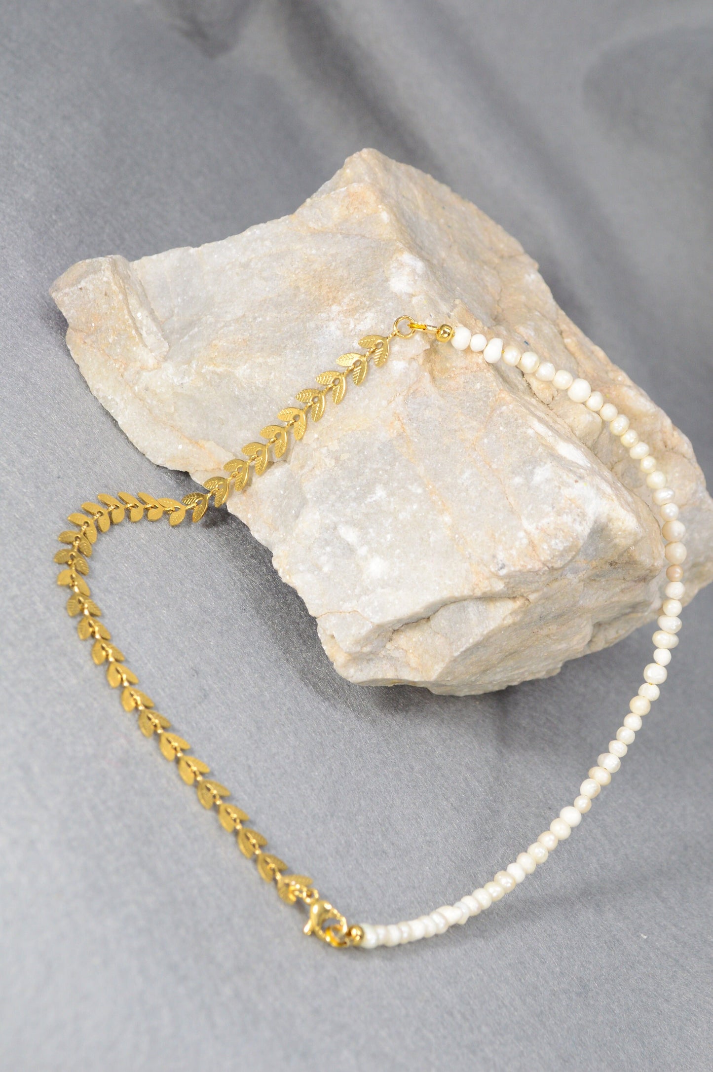 Half River Pearl & Half Stainless Atele Chain Choker - Elegant, Timeless Fashion Statement, Sophisticated Wedding Jewelry.