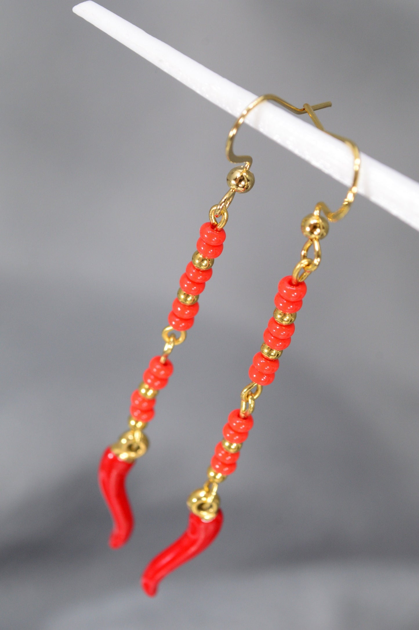 Red Bead Drop Earrings by Estibela Design: Handcrafted,  Sexy, and Fashion-Forward, Perfect for Parties, Dates, or Casual Look. 7cm - 2.8"