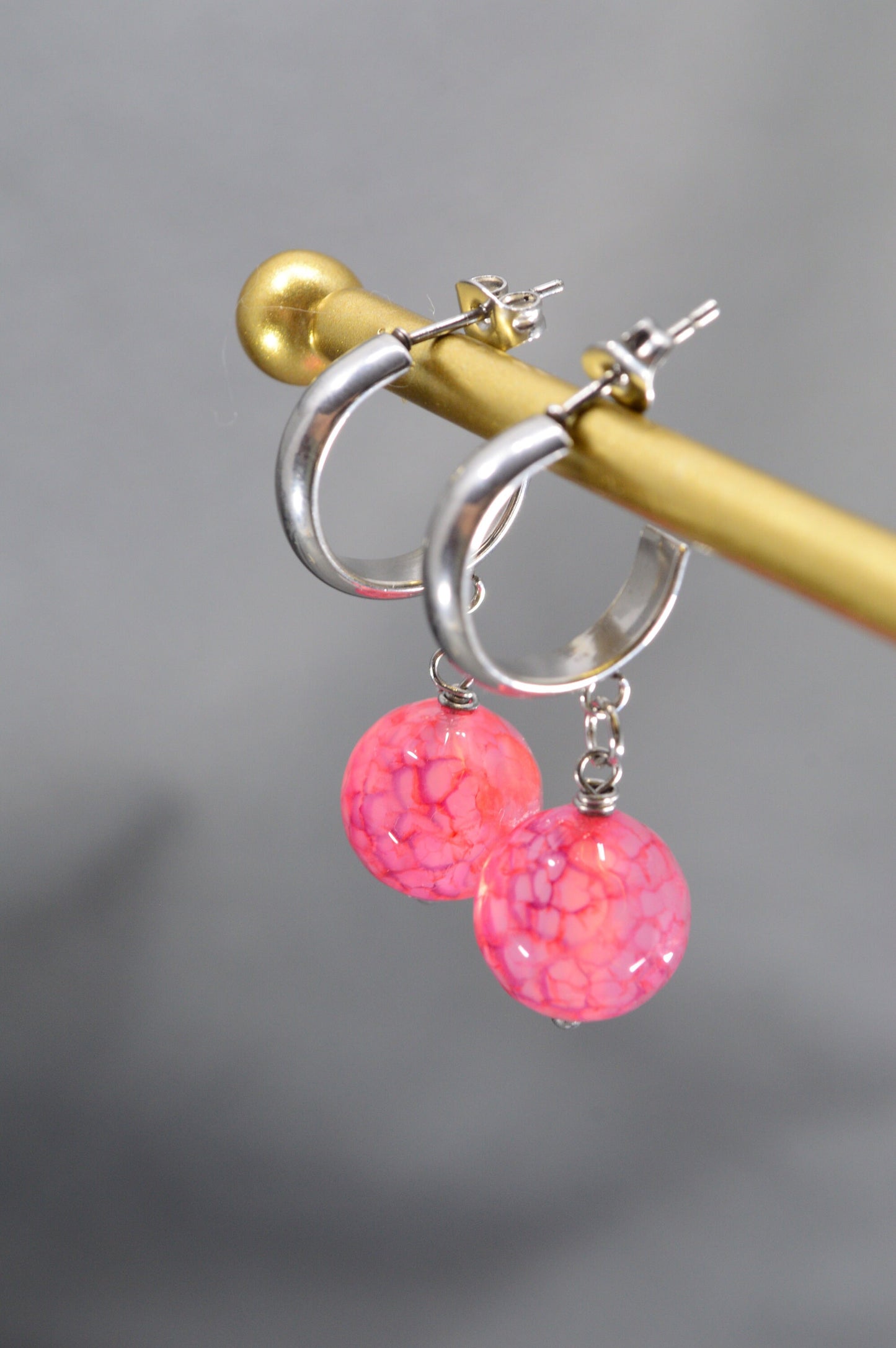 Ligth deep pink Agate Earrings with Durable Stainless Steel Hooks – Bohemian, Ethnic & Minimalist Styles. 3.5 cm (1.38 inches).