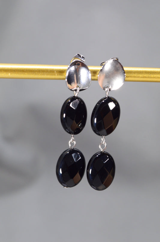 Cascade oval onyx earrings. Fashionable earrings with natural stones.  Black onyx earrings. Estibela design.4.5 cm (1.8 inches)