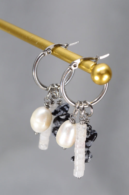 Baroque pearl coral boho earrings. Stylish ethnic earrings for casual  festival wear.  5cm - 2"