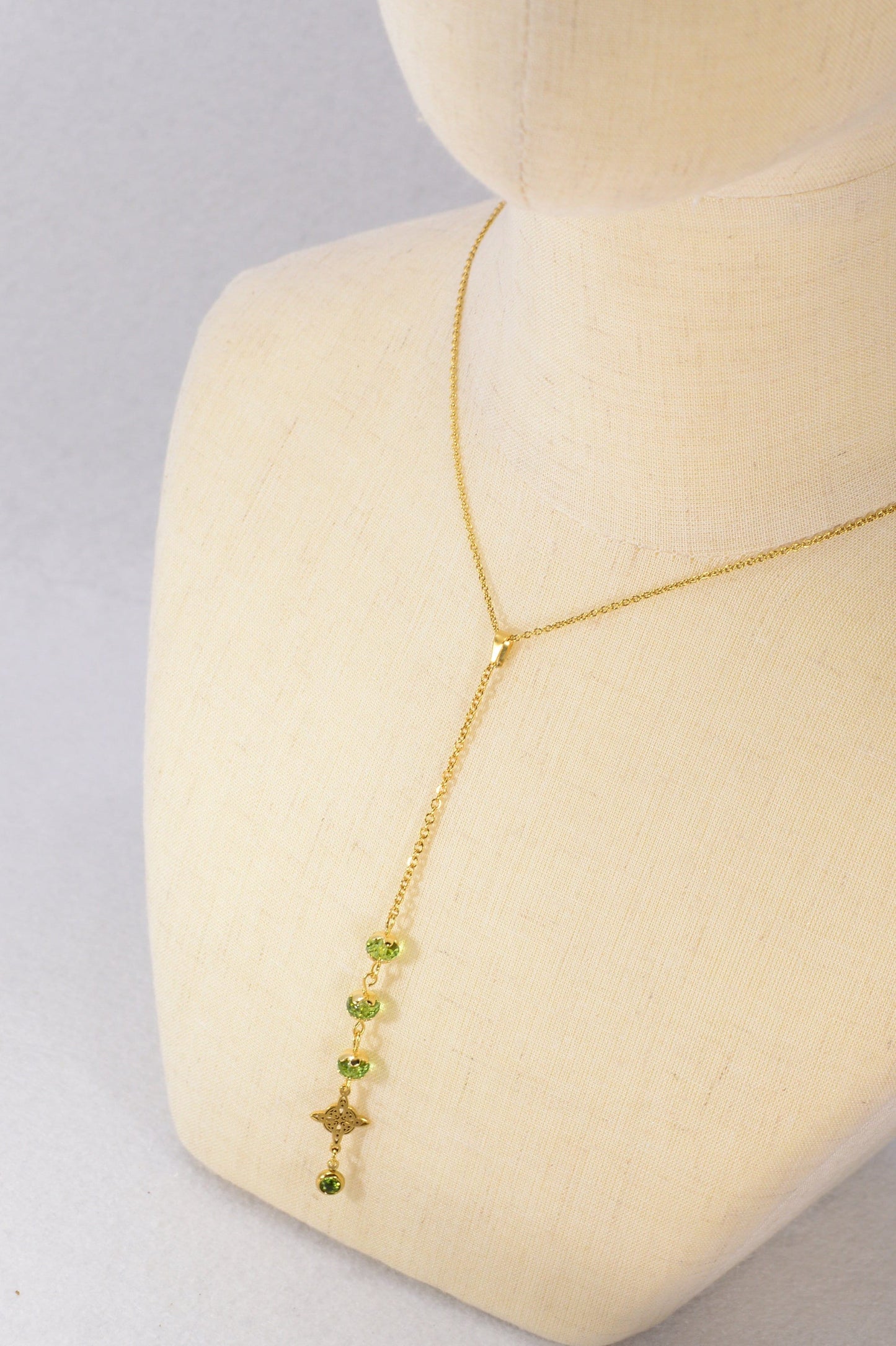 Sensual Green Y Necklace,  Elegant Minmalist Necklace, Chic romantic  evening necklace, Elegant Romantic Minimalist jewelry. Estibela design