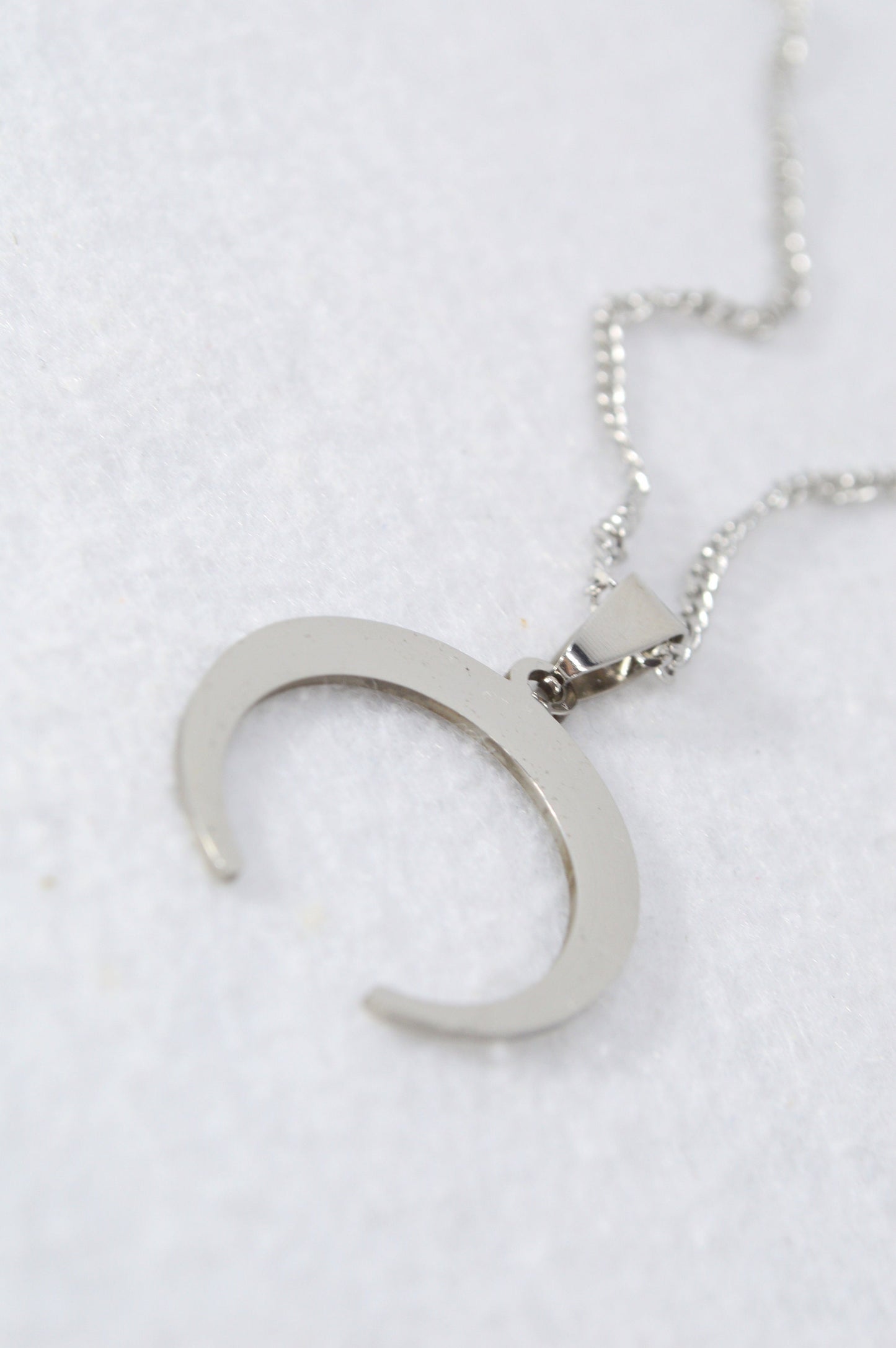 NEW *** Crescent moon pendant necklace, stainless steel moon jewelry, meaningful gifts for her, bohemian style, 28mmx25mm - 1,1"x1"