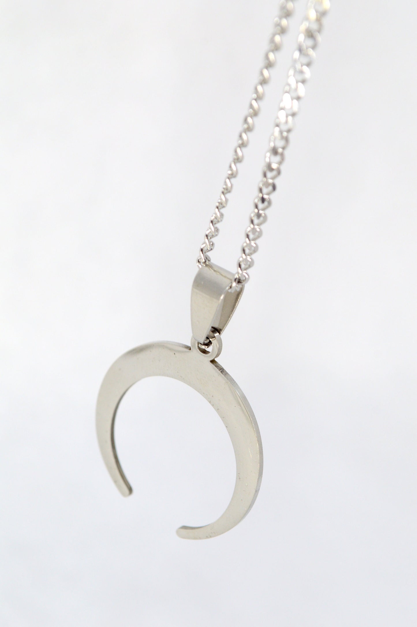 NEW *** Crescent moon pendant necklace, stainless steel moon jewelry, meaningful gifts for her, bohemian style, 28mmx25mm - 1,1"x1"