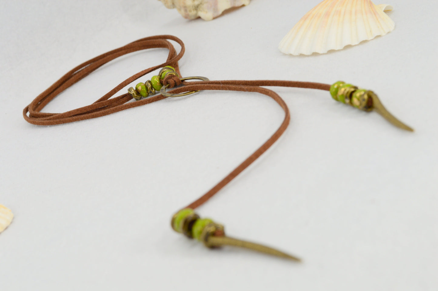 Long brown faux leather necklace, Boho chic Y-necklace design, Elegant festival wrap necklace, Unique gift for her. Estibela design