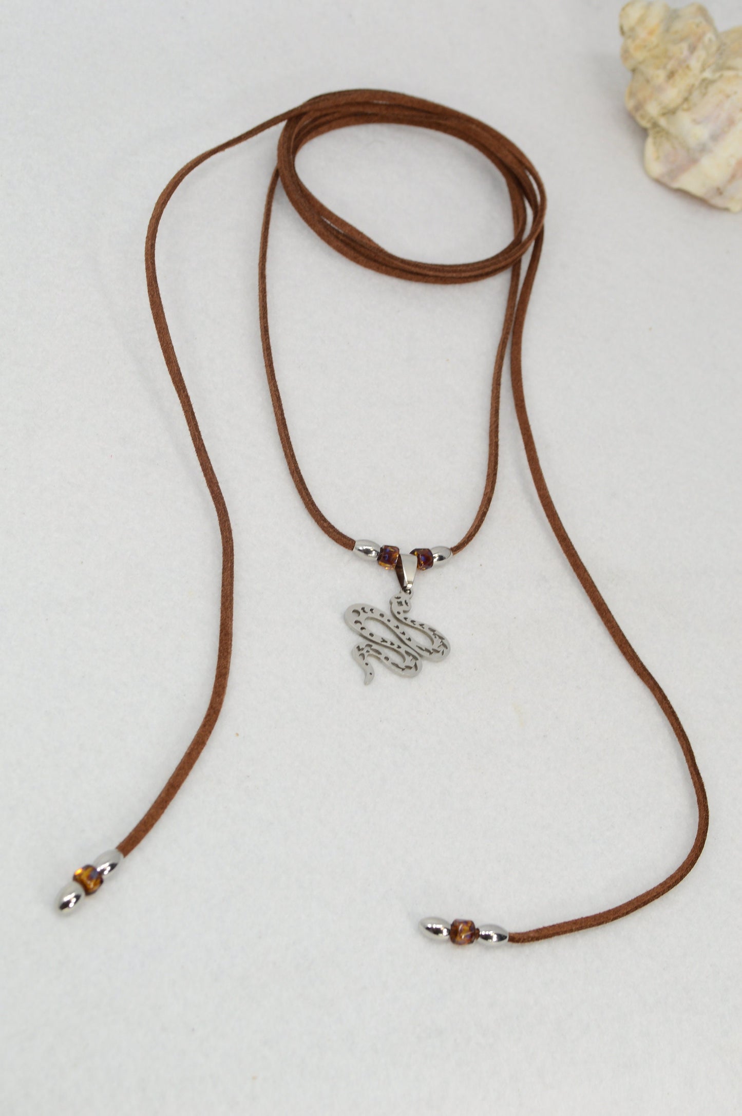 NEW *** Long brown faux leather necklace featuring a boho chic Y-necklace design. Elegant festival wrap necklace for a unique gift for her.