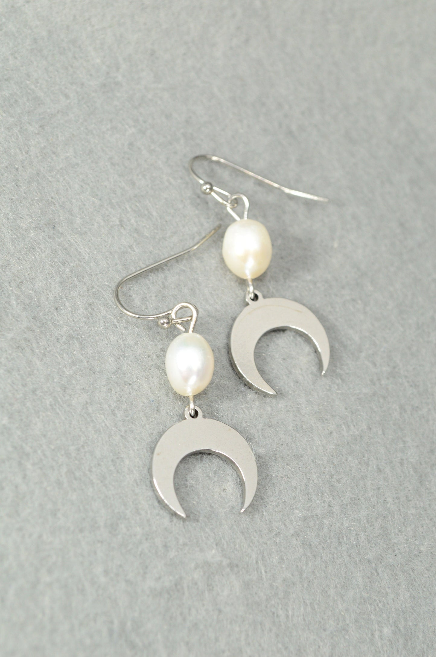 Moon pendant & Freshwater pearl minimalist earrings, nature-inspired earrings, handcrafted bohemian accessories. about 4cm - 1.5"