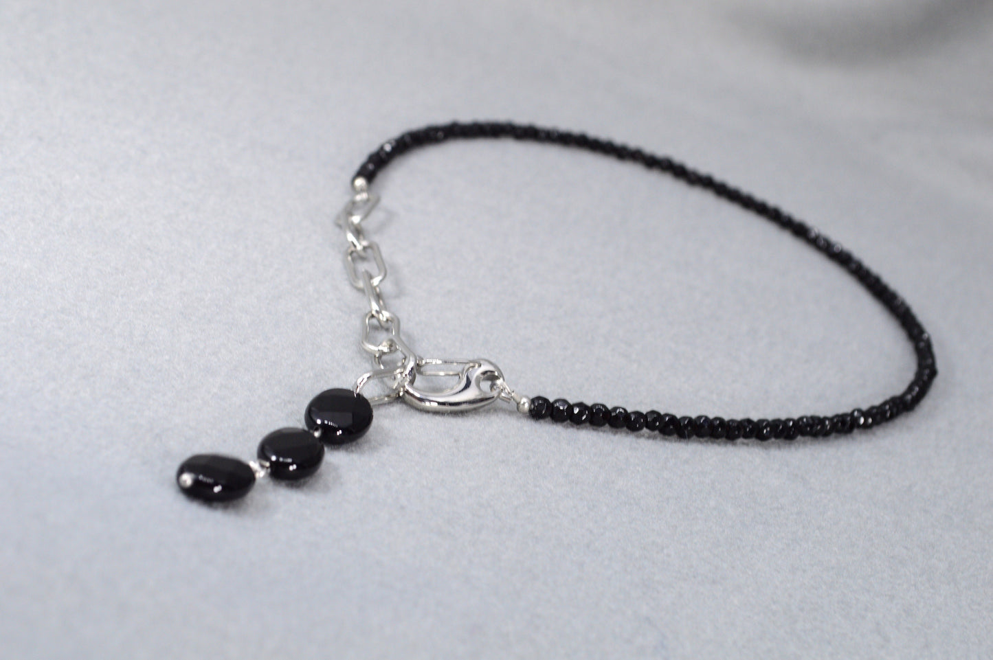 NEW * Y Necklace Onyx Stone Beads Stainless Steel Asymmetrical Elegant Chic Modern Classic Evening Casual Bohemian Unique Accessory Gift