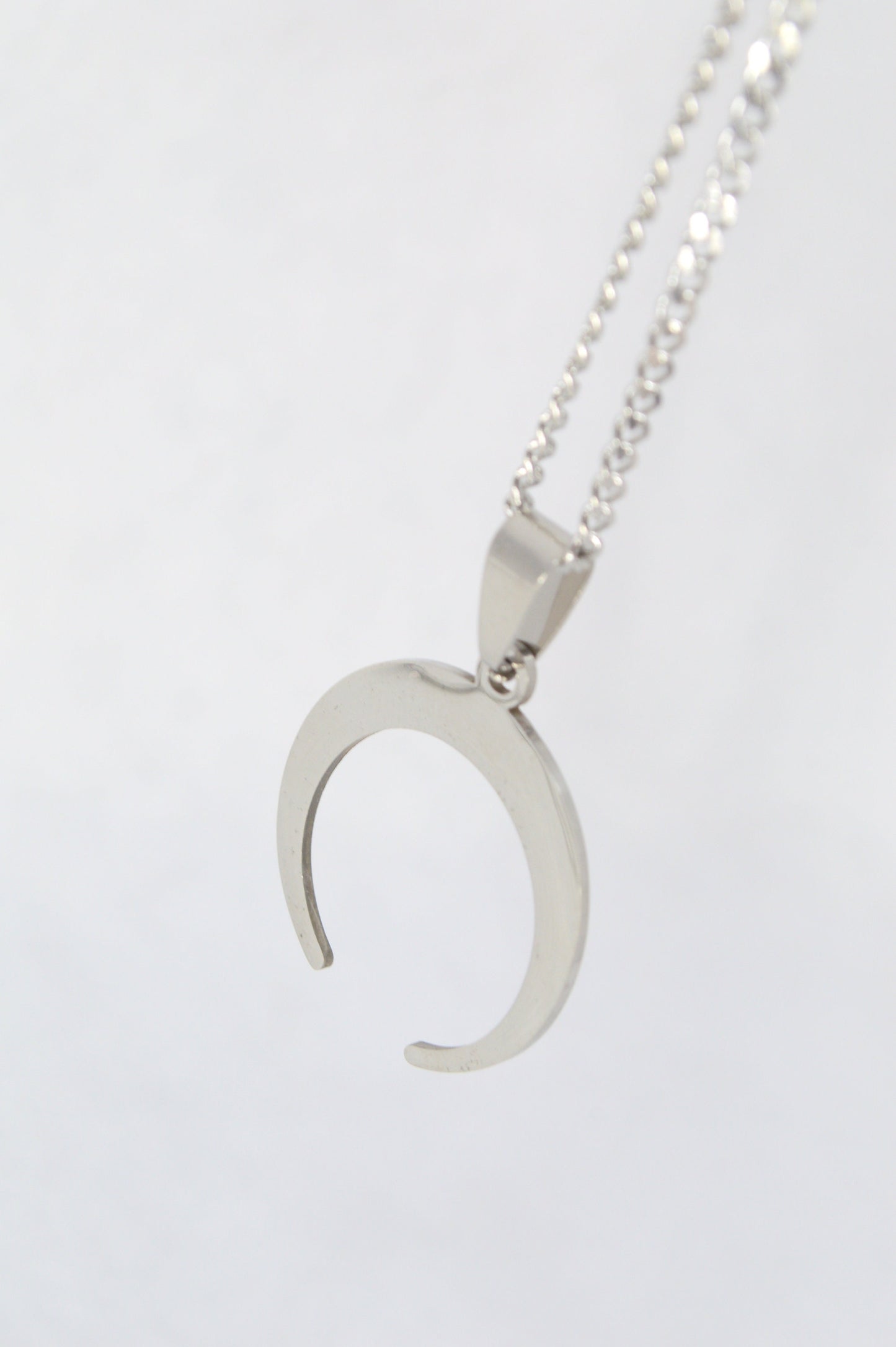 NEW *** Crescent moon pendant necklace, stainless steel moon jewelry, meaningful gifts for her, bohemian style, 28mmx25mm - 1,1"x1"