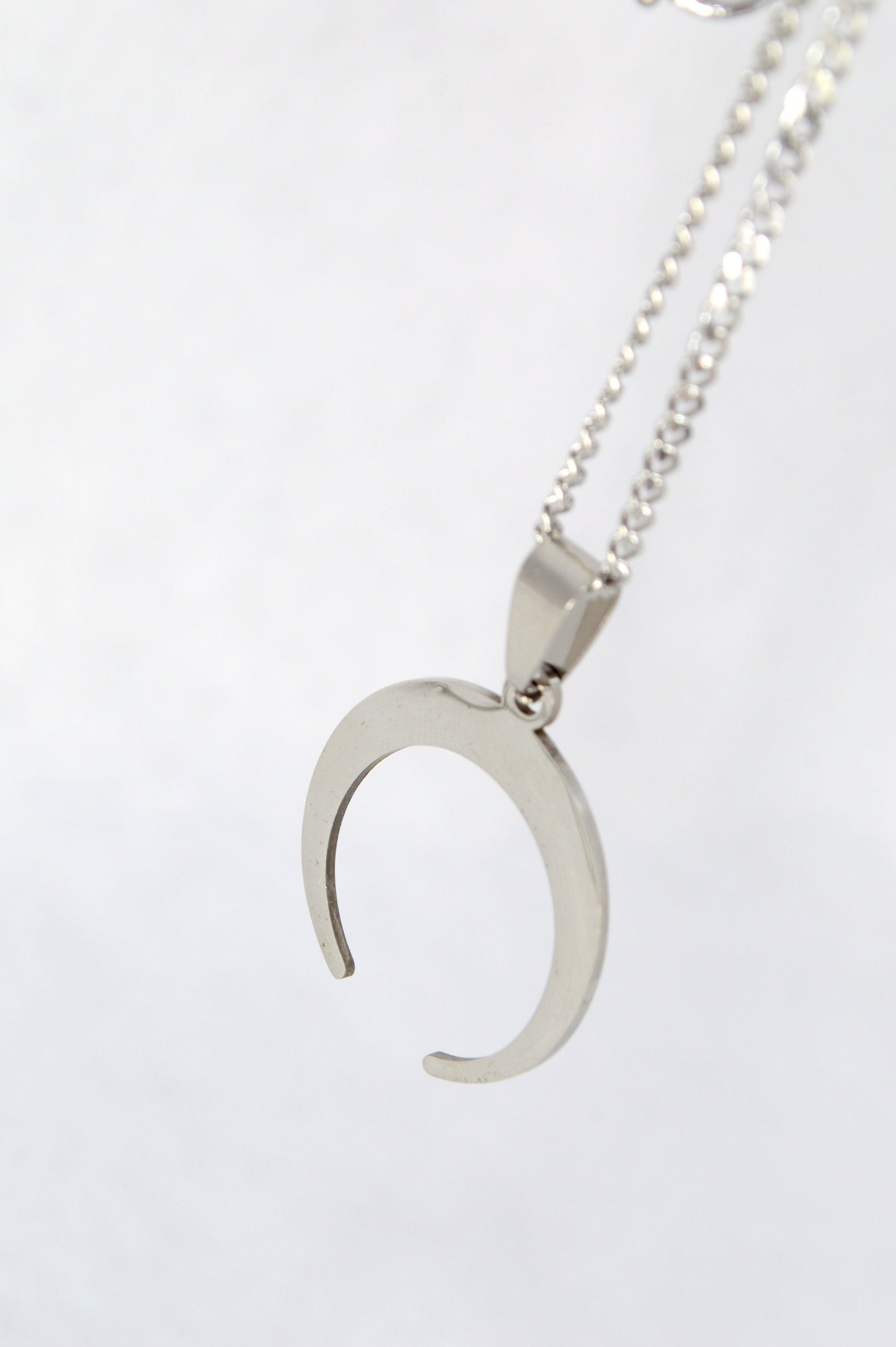 NEW *** Crescent moon pendant necklace, stainless steel moon jewelry, meaningful gifts for her, bohemian style, 28mmx25mm - 1,1"x1"