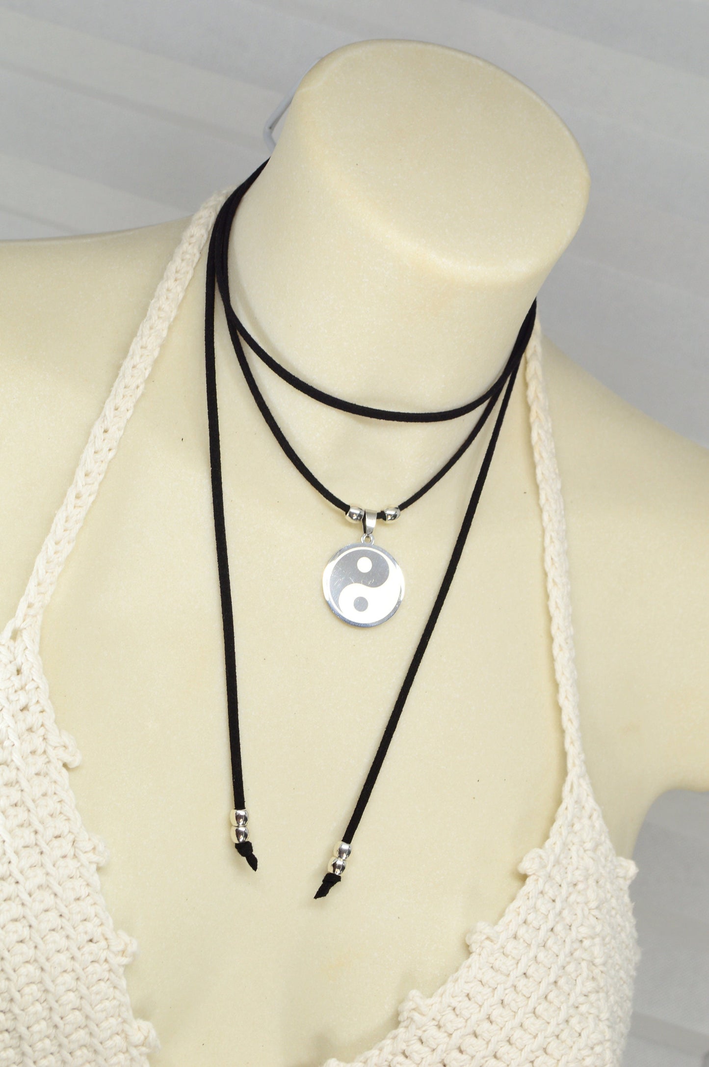 NEW *** Yin yang pendant necklace, Exclusive faux leather accessories, Modern minimalist jewelry, Balance And Harmony, Estibela design.