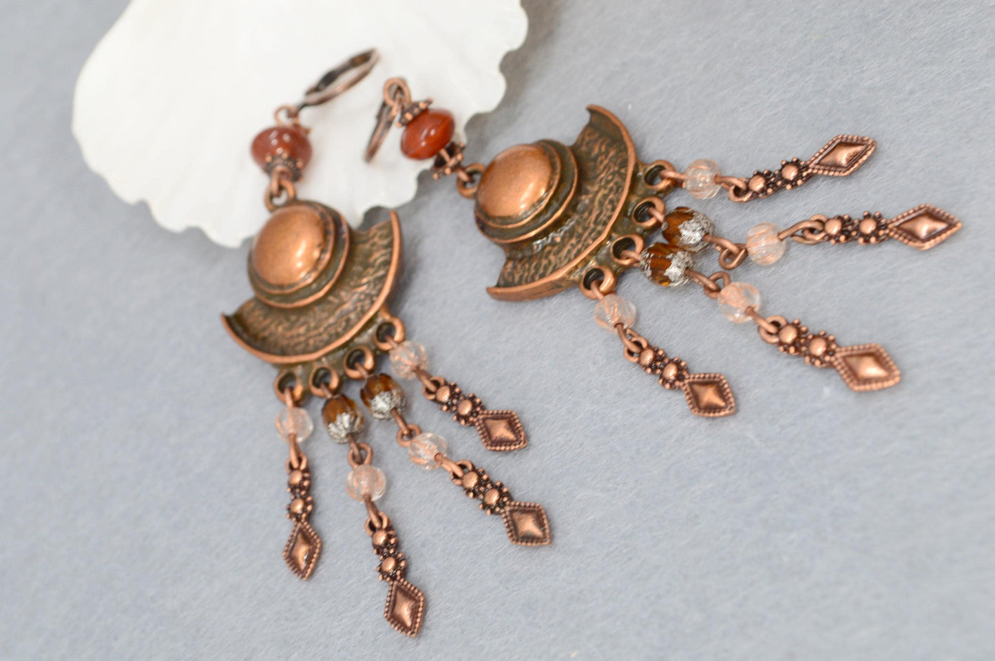 NEW *** Boho statement earrings, Elegant and artistic earrings with glass beads for a unique look, free-spirited women, Estibela. 9cm - 3.5"