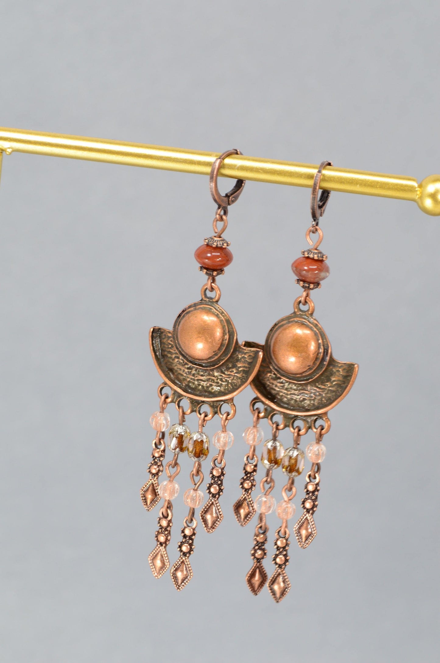 NEW *** Boho statement earrings, Elegant and artistic earrings with glass beads for a unique look, free-spirited women, Estibela. 9cm - 3.5"