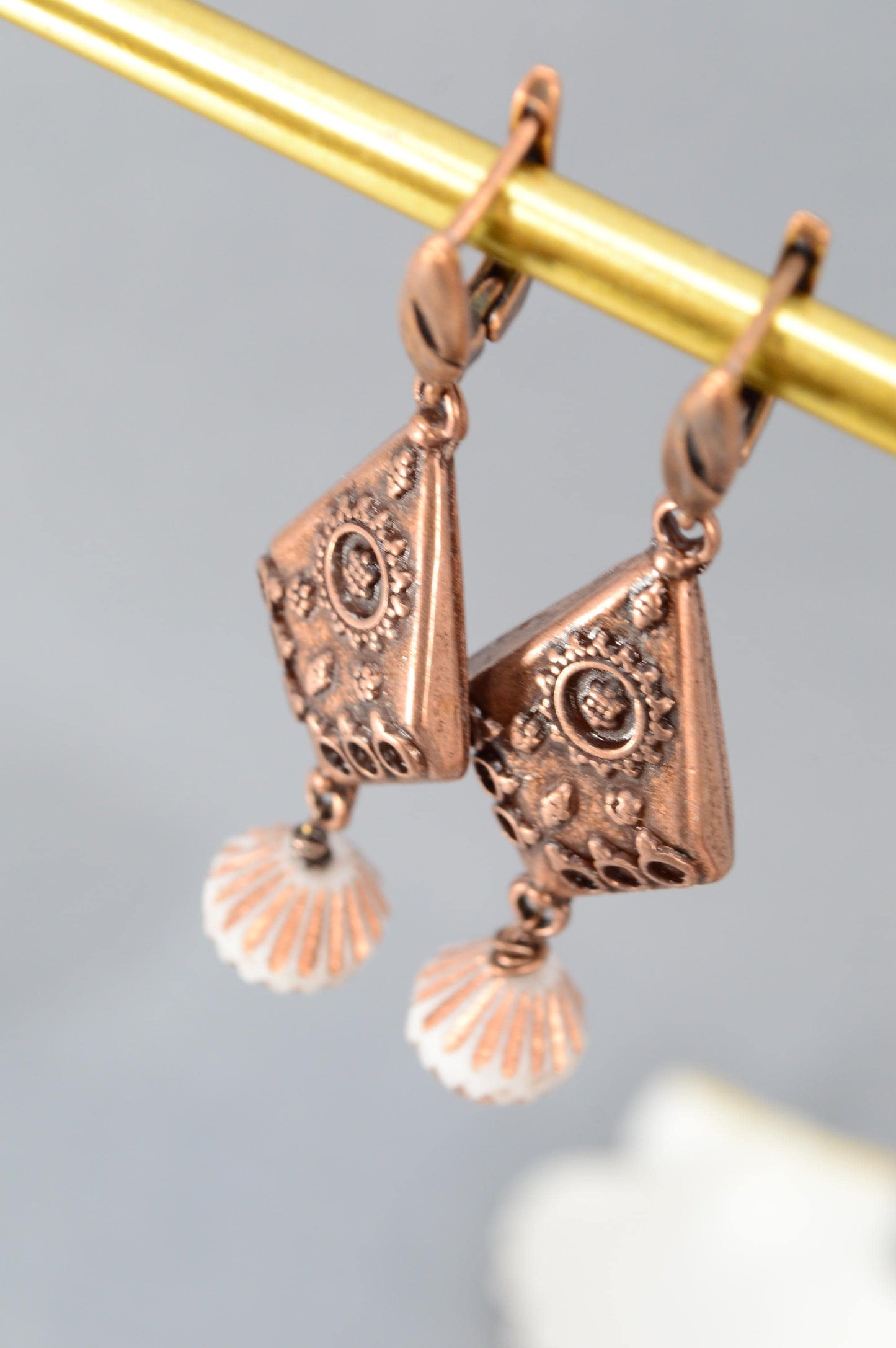 NEW *** Vintage Ethnic Bronze Earrings – Handmade Boho Jewelry with Glass Beads. Estibela unique design. 6cm - 2.4"