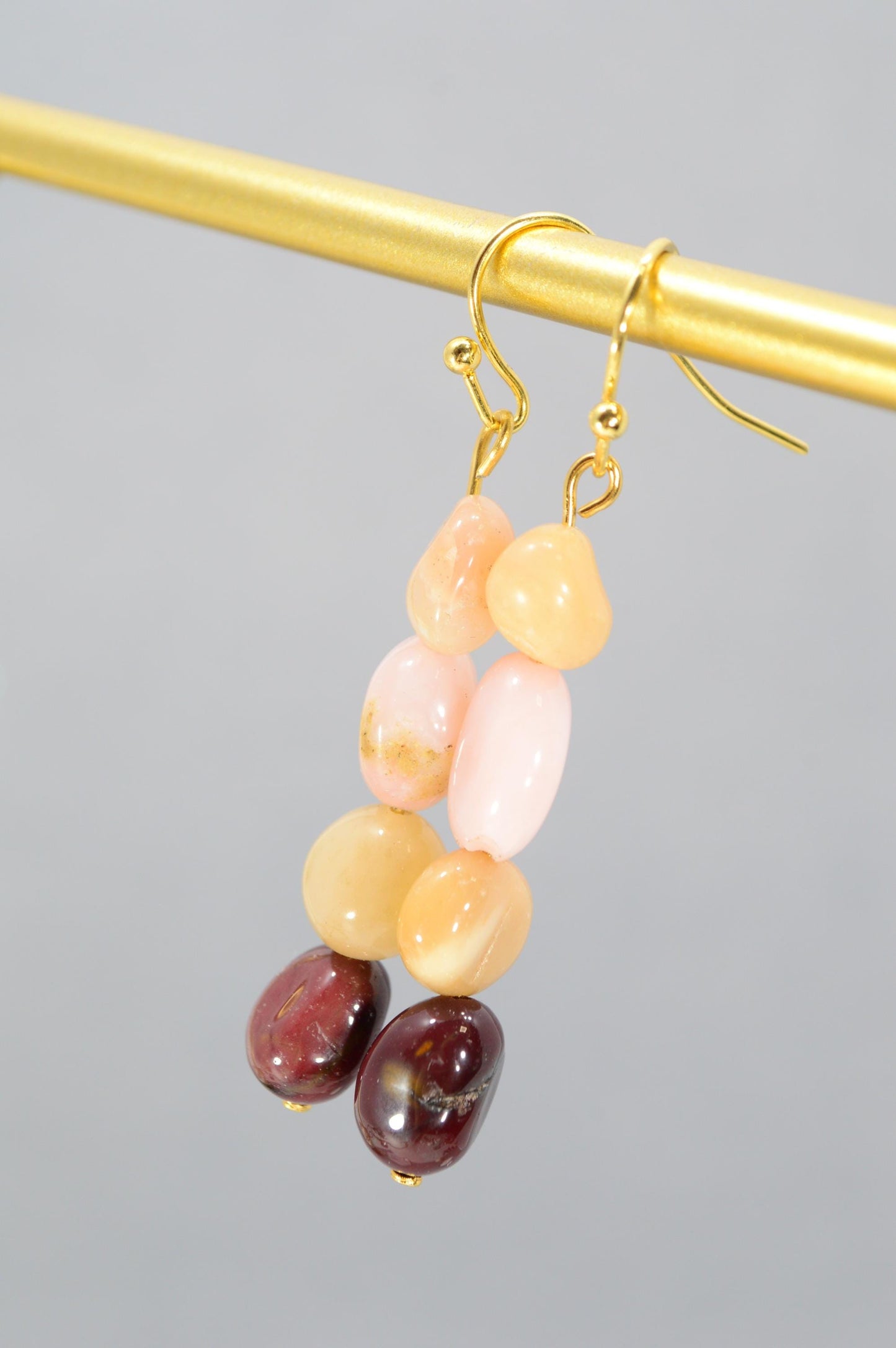 NEW *** Elegant Pink Opaline Stone Earrings - Unique Artisan Jewelry for Stylish Occasions and Everyday Wear. Estibela design.  5cm / 2"