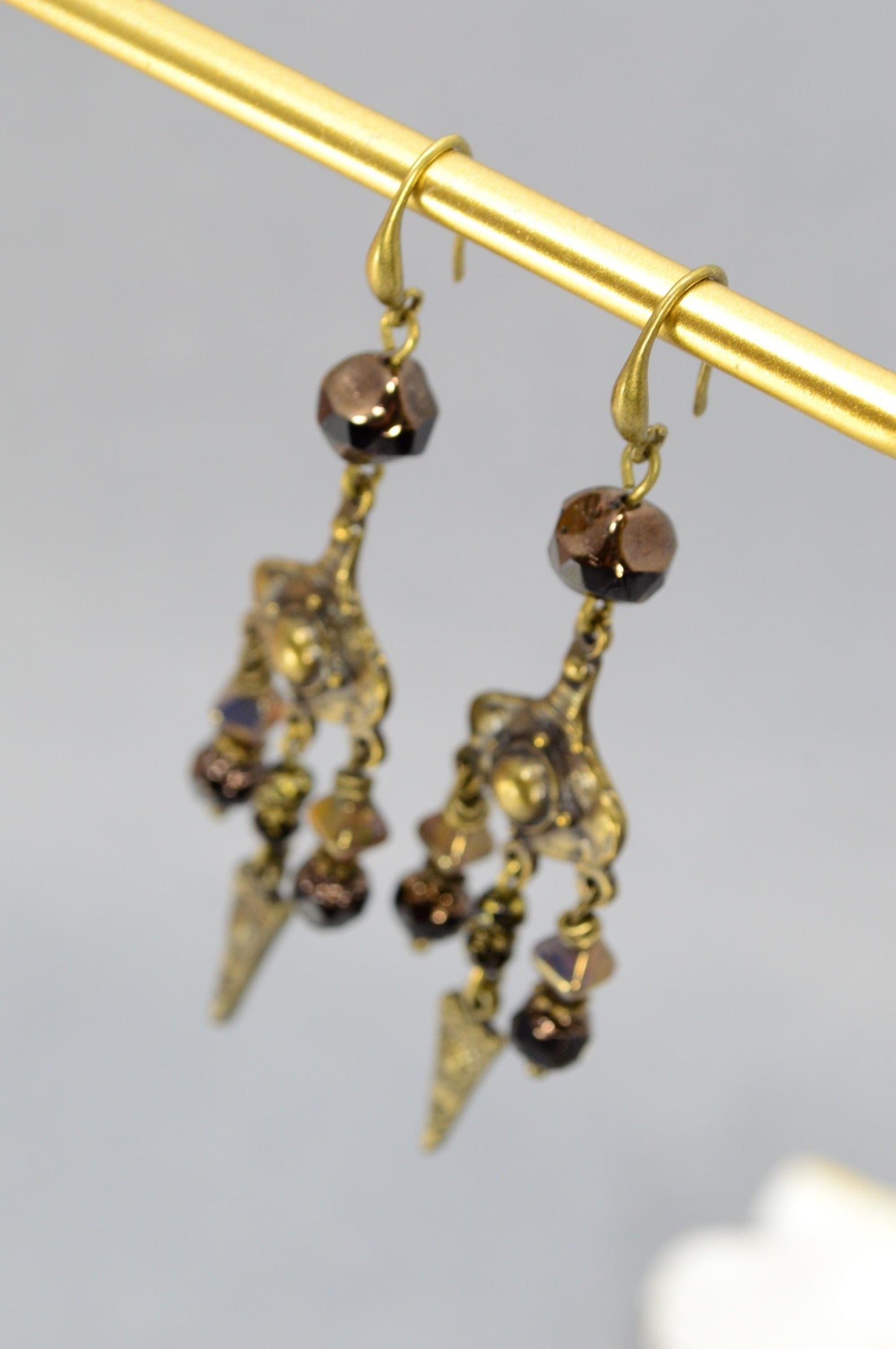 NEW *** Vintage Style Boho Dangle Earrings with Czech Glass Beads, Estibela Design, Tribal, Gothic, Bohemian Style. 8cm - 3.1".