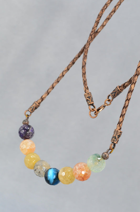 NEW *** One-of-a-Kind Leather Necklace with Faceted Agate Stone Beads, Unique Boho Earthy Style by Estibela Design, Perfect Handmade Gift.