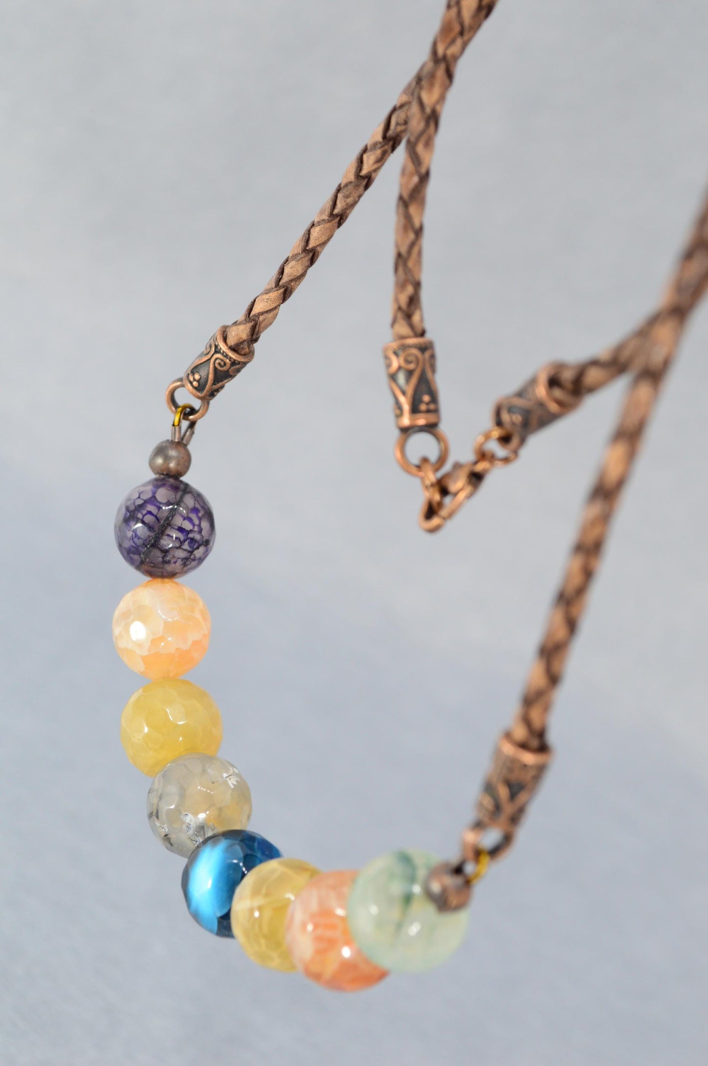 NEW *** One-of-a-Kind Leather Necklace with Faceted Agate Stone Beads, Unique Boho Earthy Style by Estibela Design, Perfect Handmade Gift.