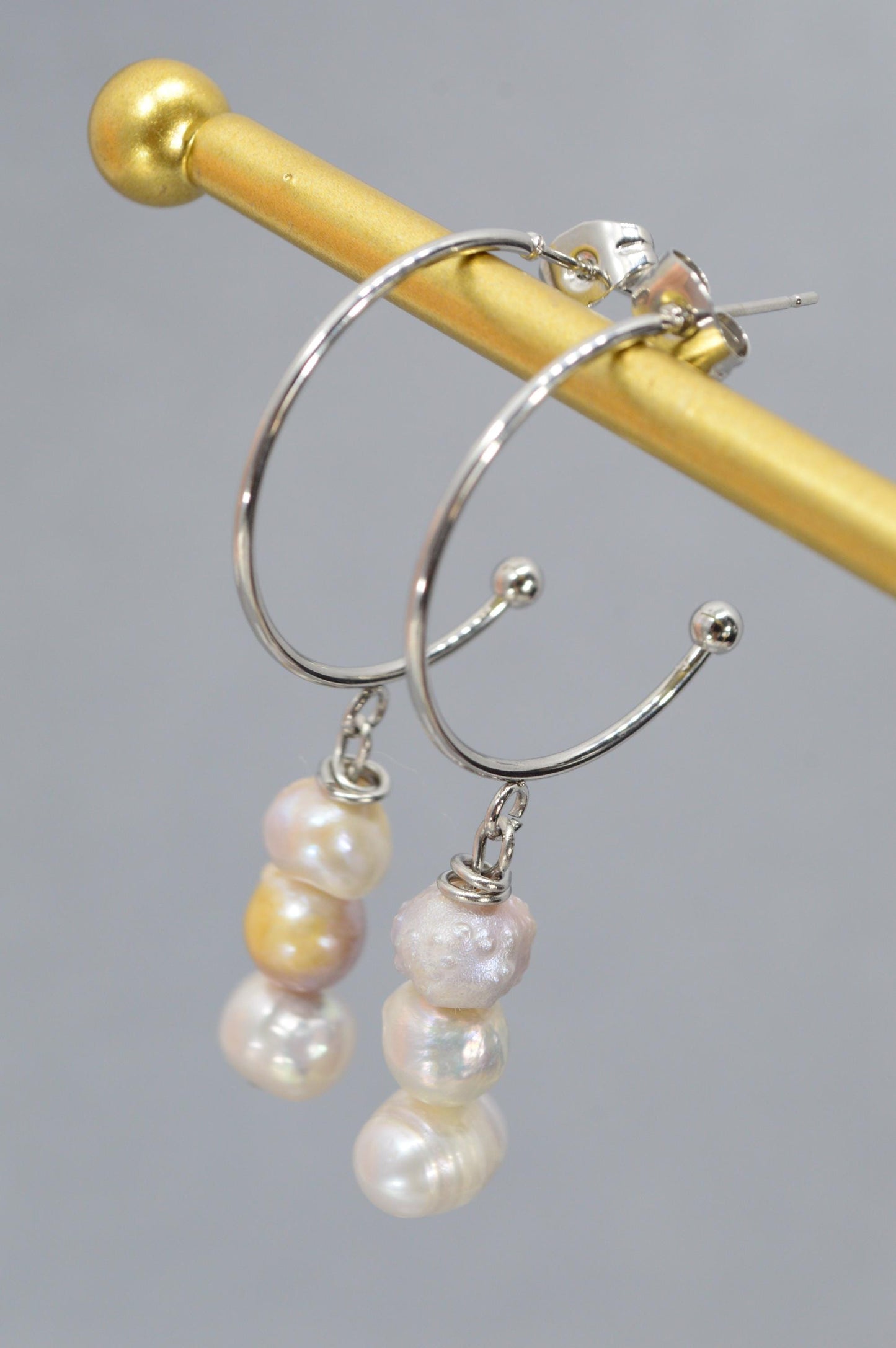 Baroque Freshwater Pearl & Stainless Steel Chain Jewelry Set: Unique Necklace, Hoop Earrings – Ready-to-Gift