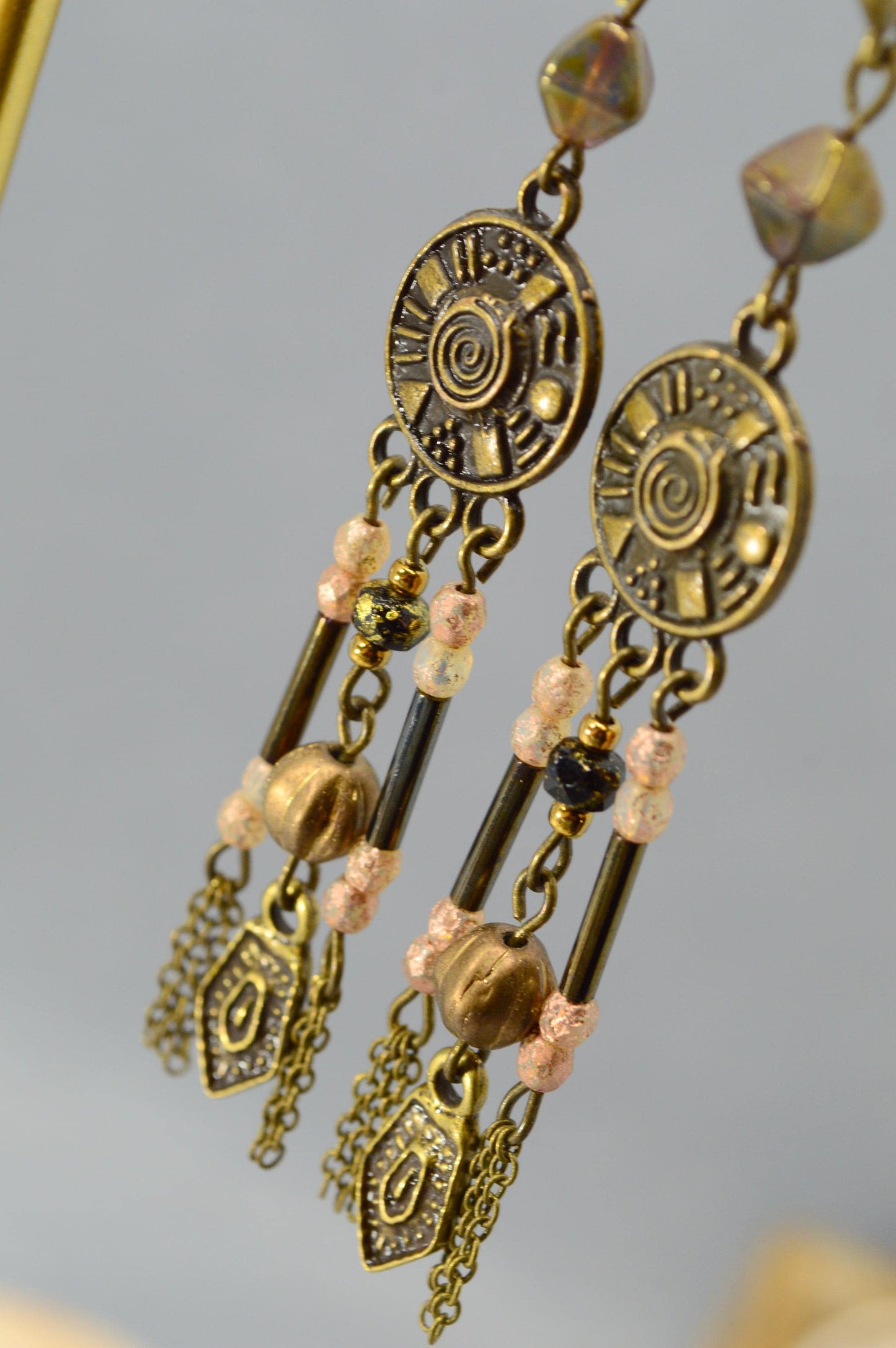 NEW *** Ethnic & vintage-inspired earrings, Artisan-made bronze earrings, handmade earrings  in boho and ethnic style. Estibela. 8cm - 3.2"