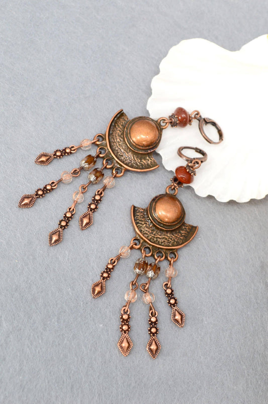 NEW *** Boho statement earrings, Elegant and artistic earrings with glass beads for a unique look, free-spirited women, Estibela. 9cm - 3.5"