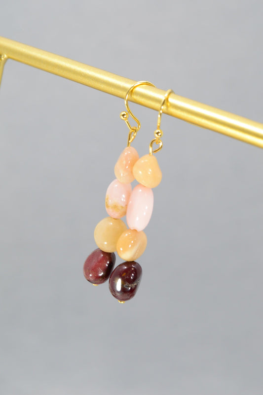 NEW *** Elegant Pink Opaline Stone Earrings - Unique Artisan Jewelry for Stylish Occasions and Everyday Wear. Estibela design.  5cm / 2"