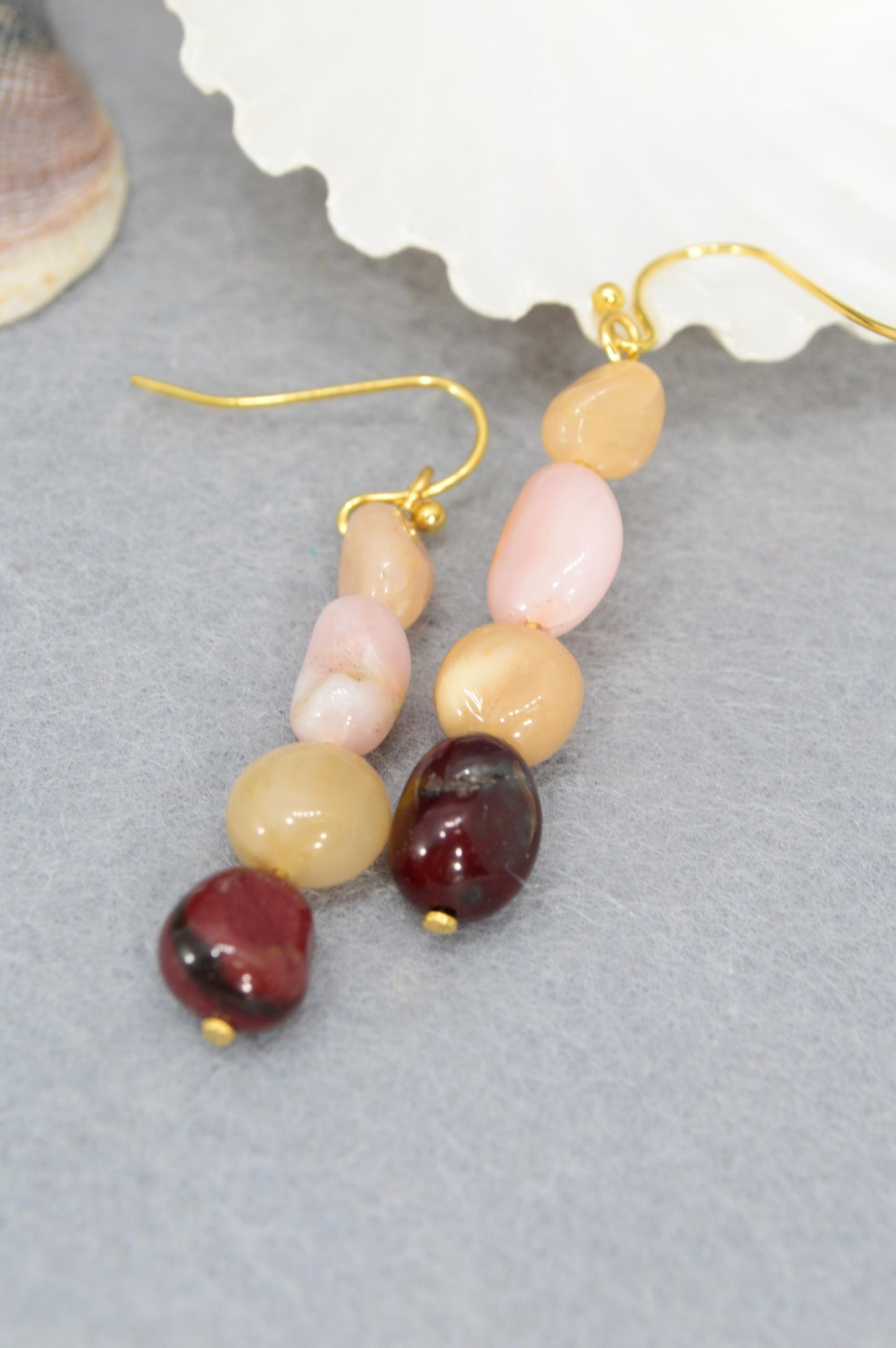 NEW *** Elegant Pink Opaline Stone Earrings - Unique Artisan Jewelry for Stylish Occasions and Everyday Wear. Estibela design.  5cm / 2"