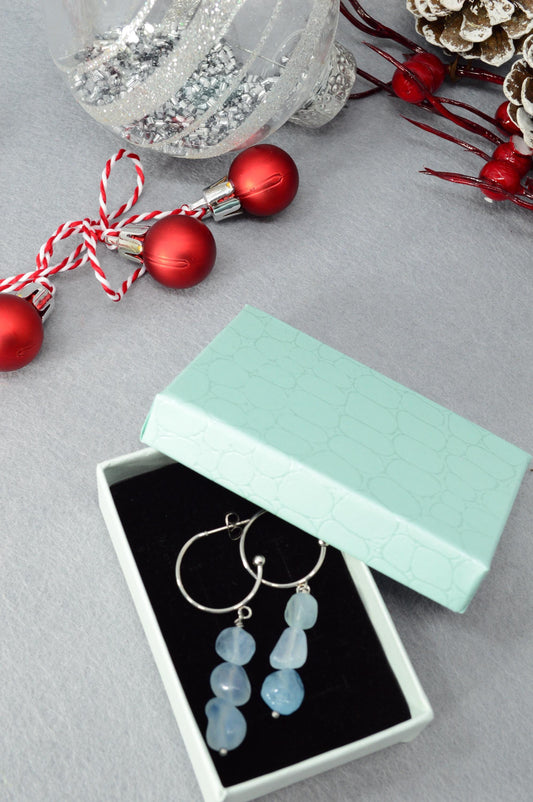 Aquamarine earrings. Trendy accessories with unique stones. Boho chic earrings 5.5cm - 2.1"