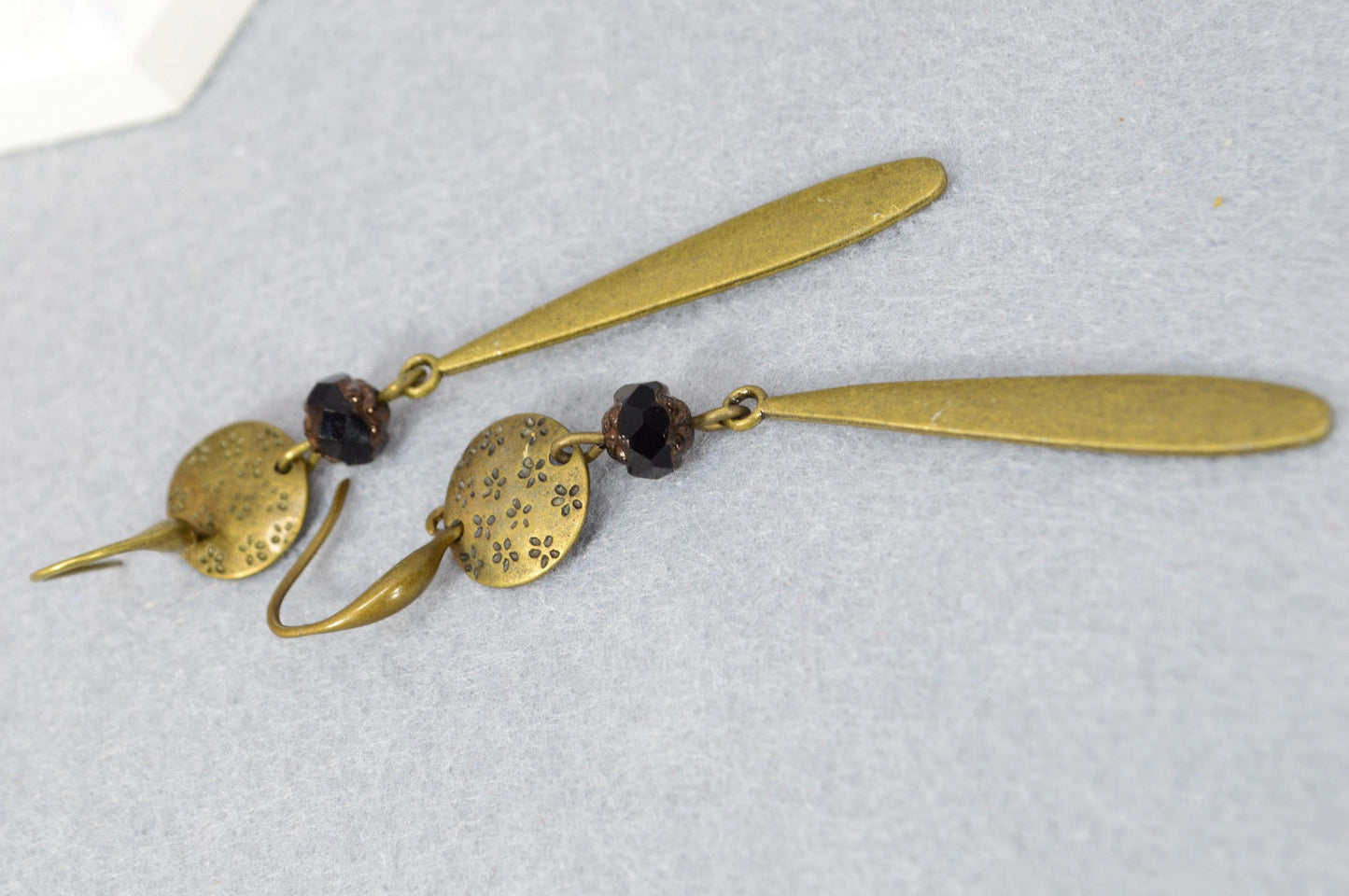 Antique Bronze Dangle Earrings with Czech Glass Beads – Boho Chic, Vintage-Inspired. 9cm - 3.5"