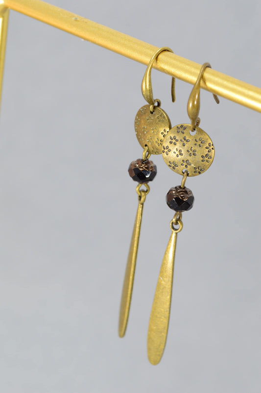 Antique Bronze Dangle Earrings with Czech Glass Beads – Boho Chic, Vintage-Inspired. 9cm - 3.5"