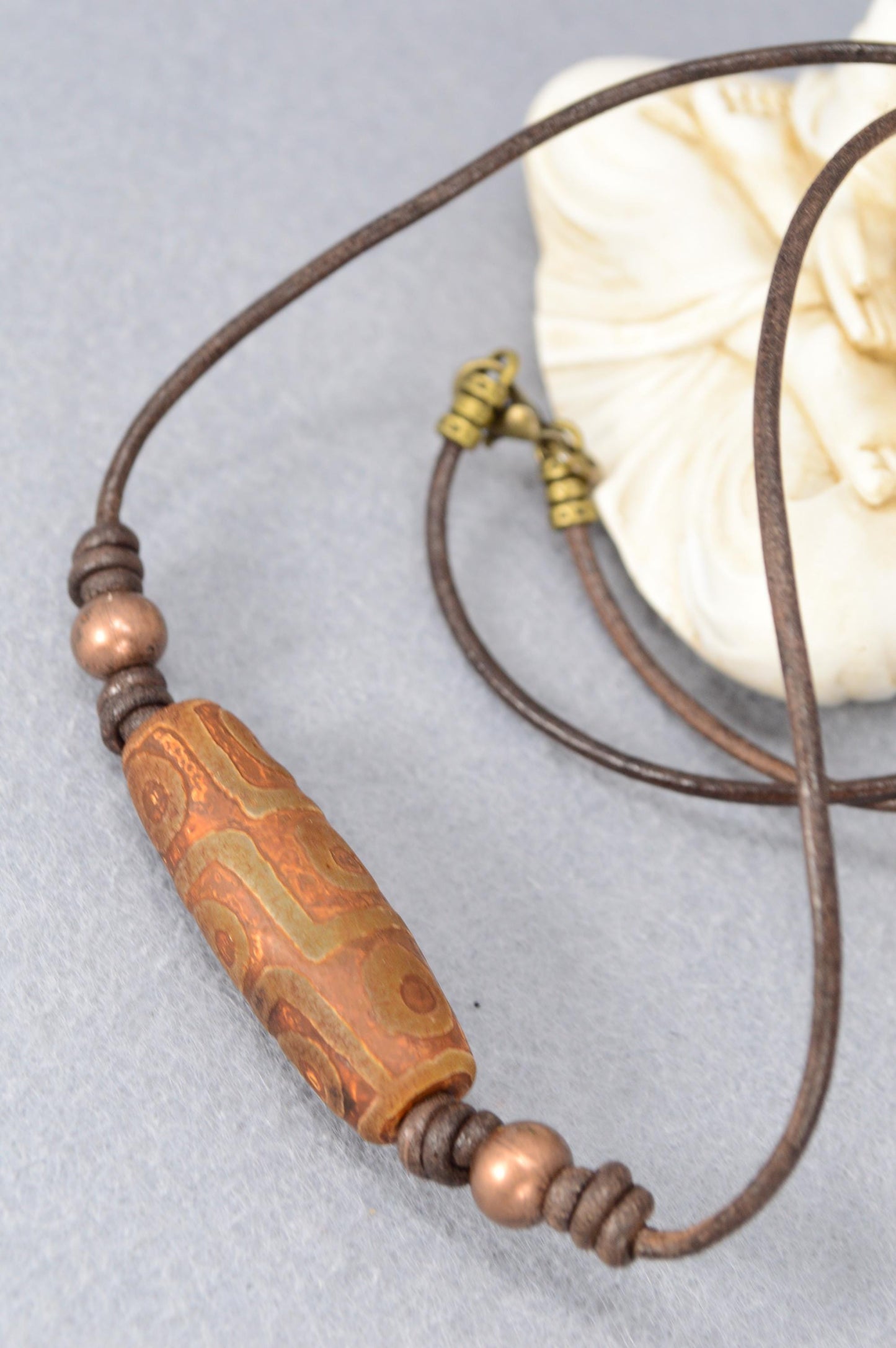 Rustic Boho Tribal Necklace, Ethnic Pendant Necklace, Men's Adjustable Cord Necklace,  Artisan Jewelry, Unisex Spiritual Amulet Necklace