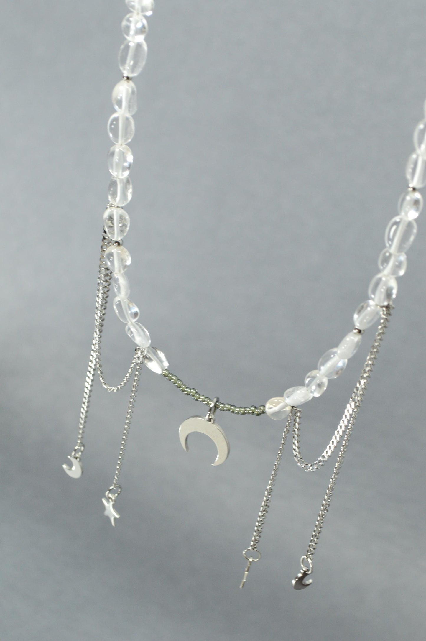 NEW - Celestial Moon & Star Necklace, Quartz  Beads with Stainless Steel Chains, Chic Sexy Jewelry, Love and Magic, Unique Gift by Estibela