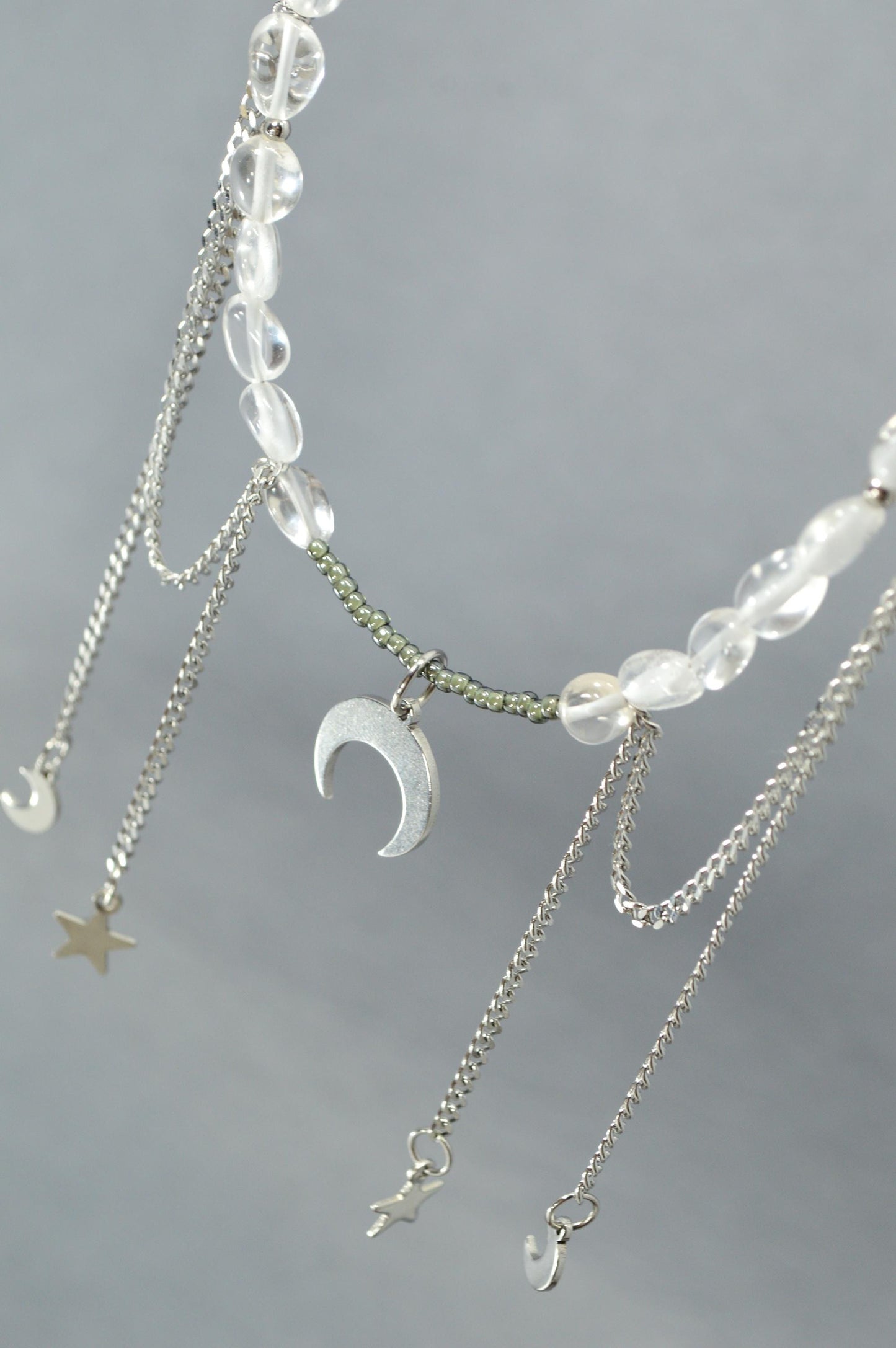 NEW - Celestial Moon & Star Necklace, Quartz  Beads with Stainless Steel Chains, Chic Sexy Jewelry, Love and Magic, Unique Gift by Estibela