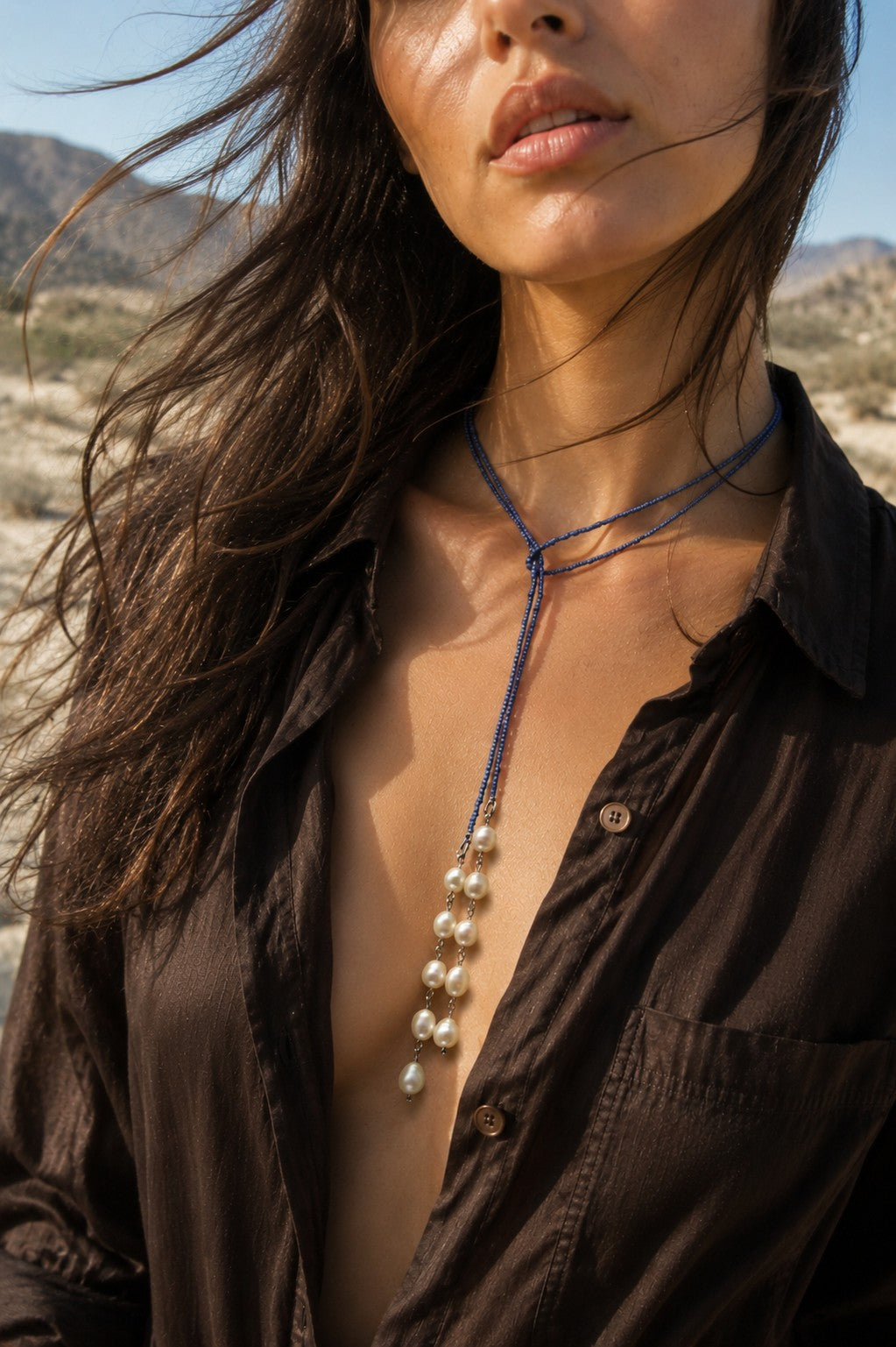 Blue Freshwater Pearl Lariat Necklace – Adjustable Seed Bead Y Necklace
