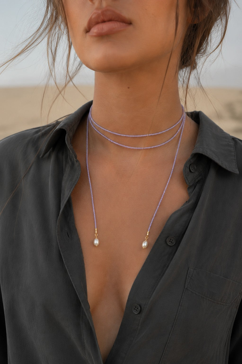Collares lariat boho de cuentas coloridas – collar en Y envolvente hecho a mano con perlas de agua dulce – azul, lavanda, morado, rojo ladrillo, coral
