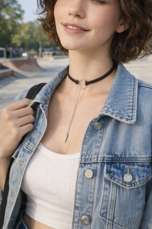 Kreis- & Spike-Anhänger-Choker – Edgy Boho Punk Halskette
