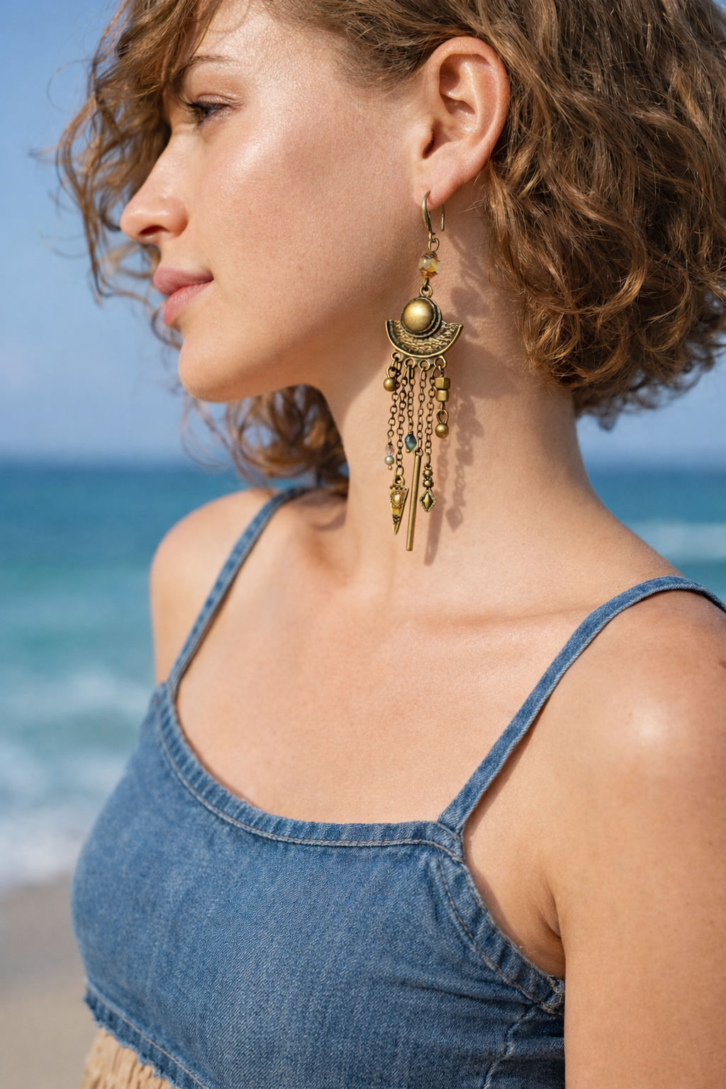Boho Bronze Chain Statement Earrings