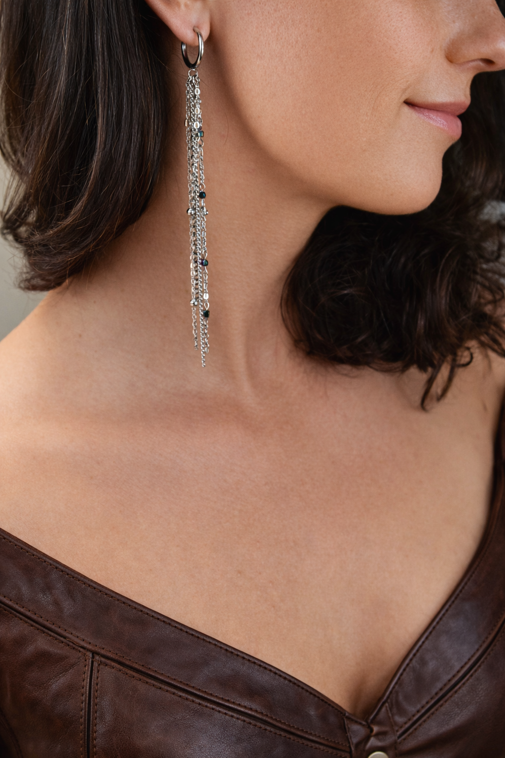 Silberne Regenbogen-Ketten-Ohrringe – 12 cm / 5" Statement-Ohrringe
