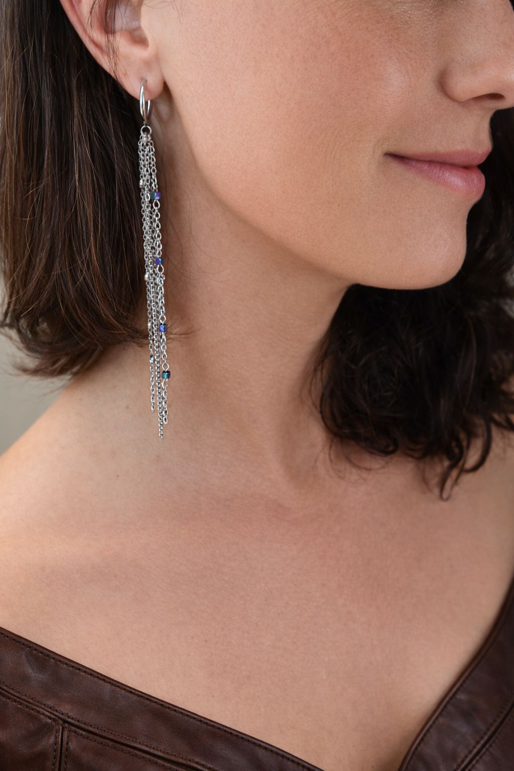 Silberne Regenbogen-Ketten-Ohrringe – 12 cm / 5" Statement-Ohrringe
