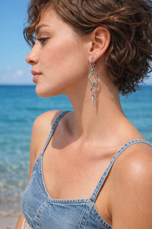 Boho Silver Ring Spike Earrings