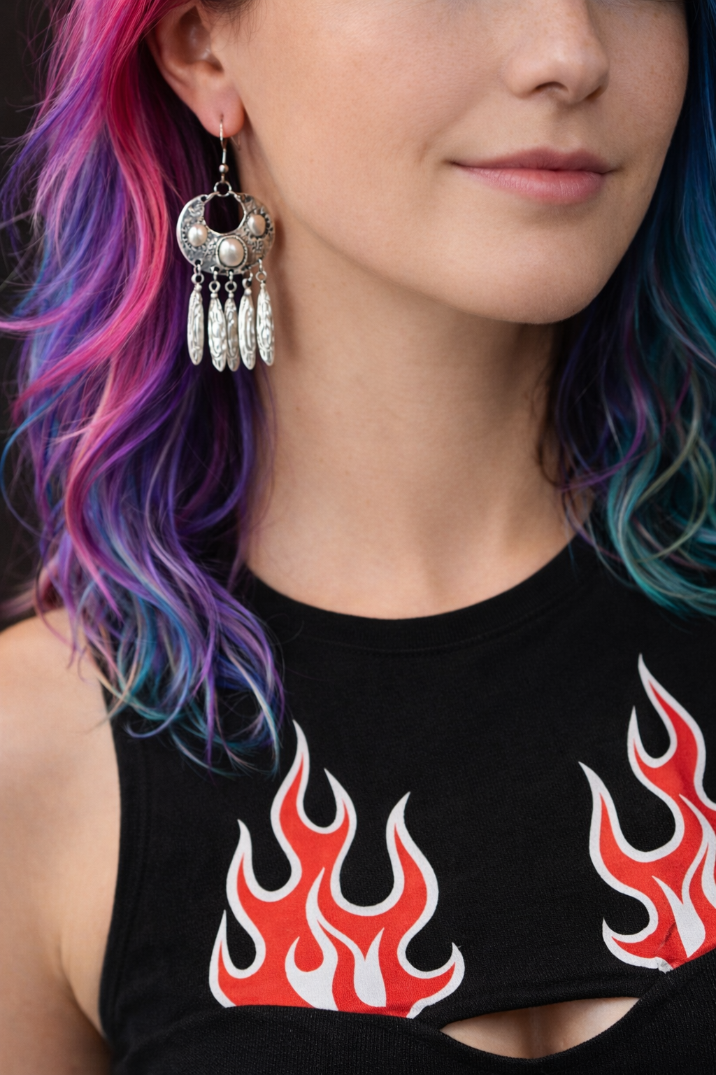 Boho Vintage Silber-Hängeohrringe mit Edelstahlhaken – 7,5 cm / 3"
